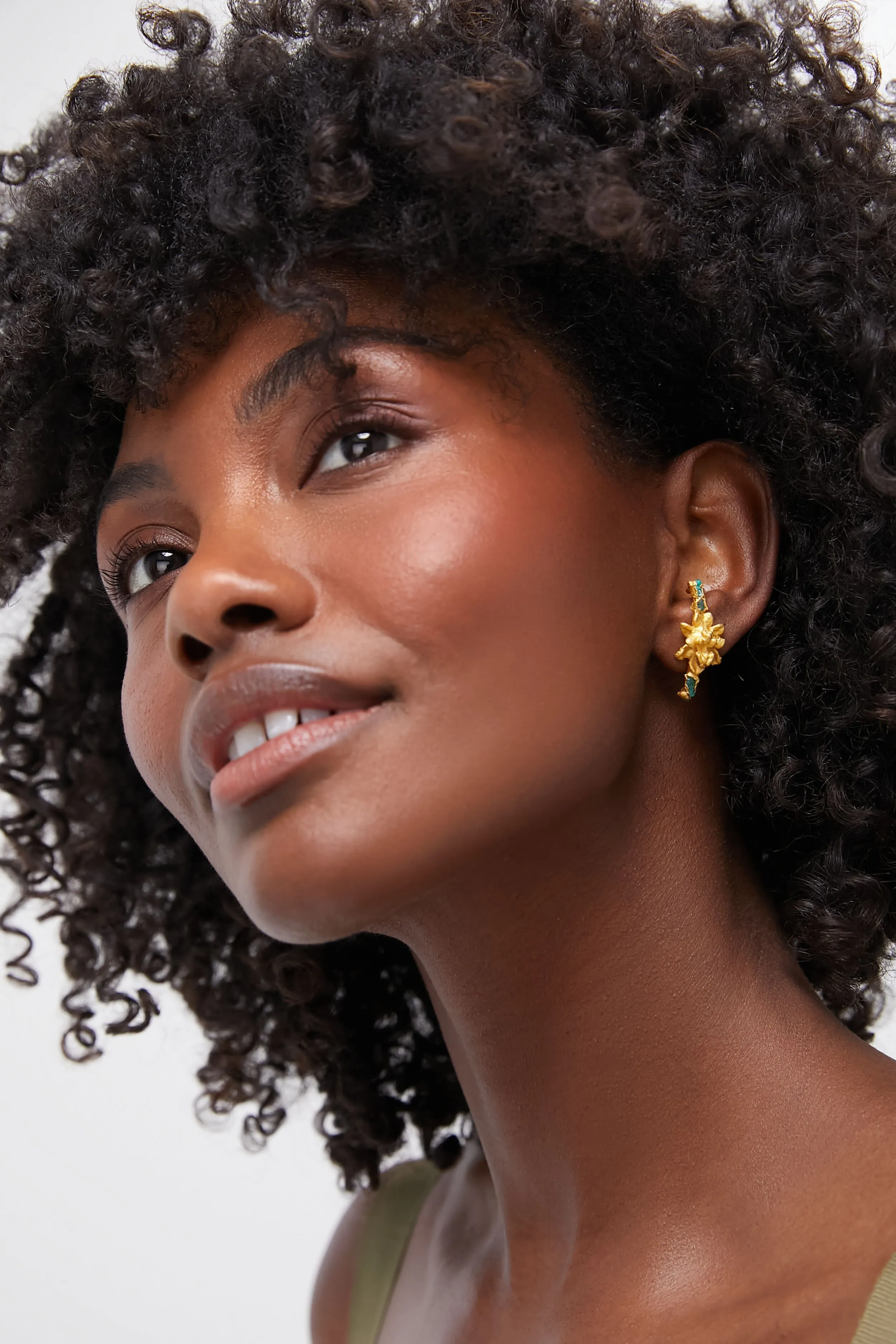 Gold Sigmatoxtails Studs and Rough Emeralds