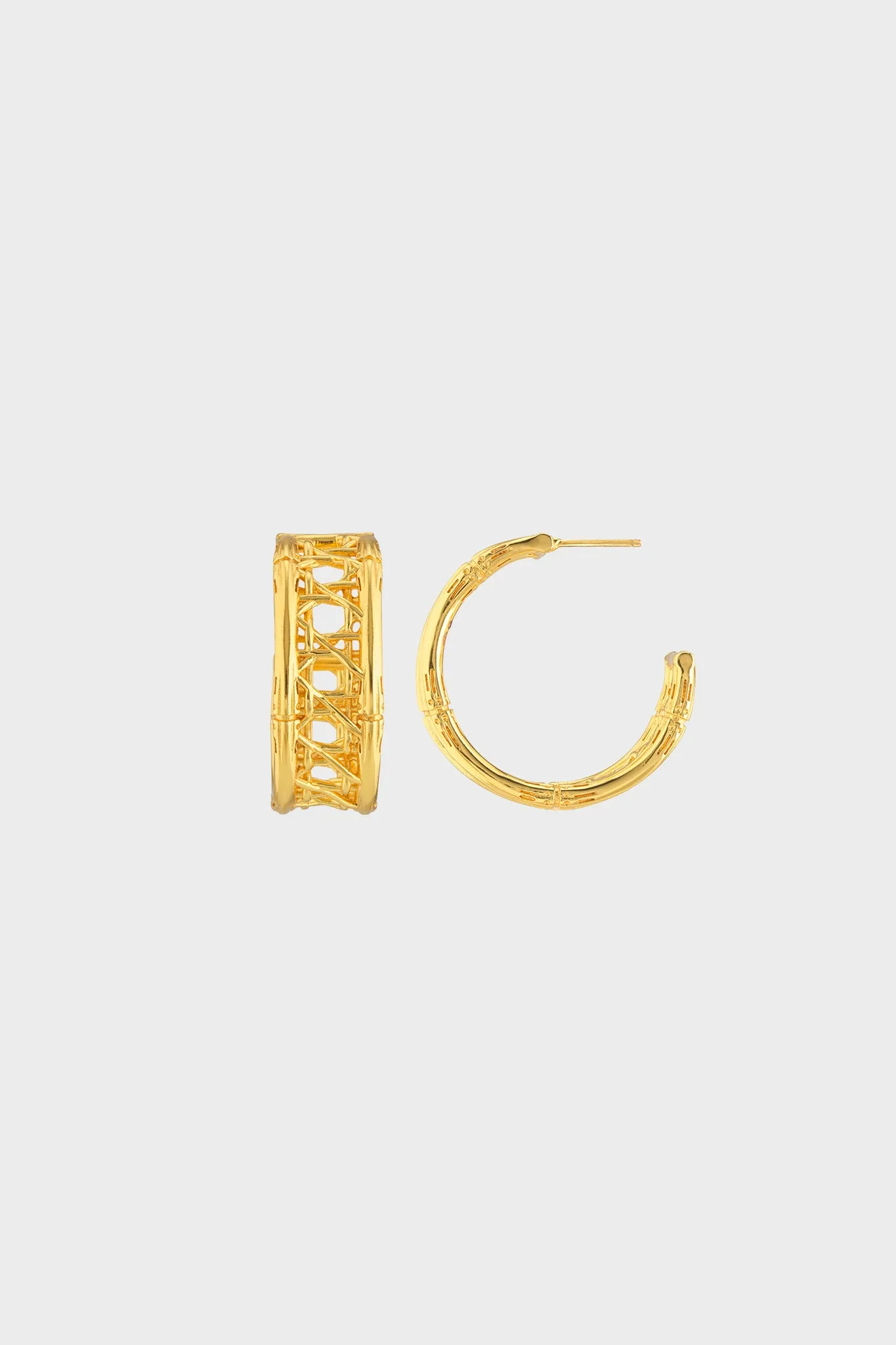 Gold Veranda Caning Medium Hoop Earrings