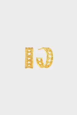 Gold Veranda Caning Medium Hoop Earrings
