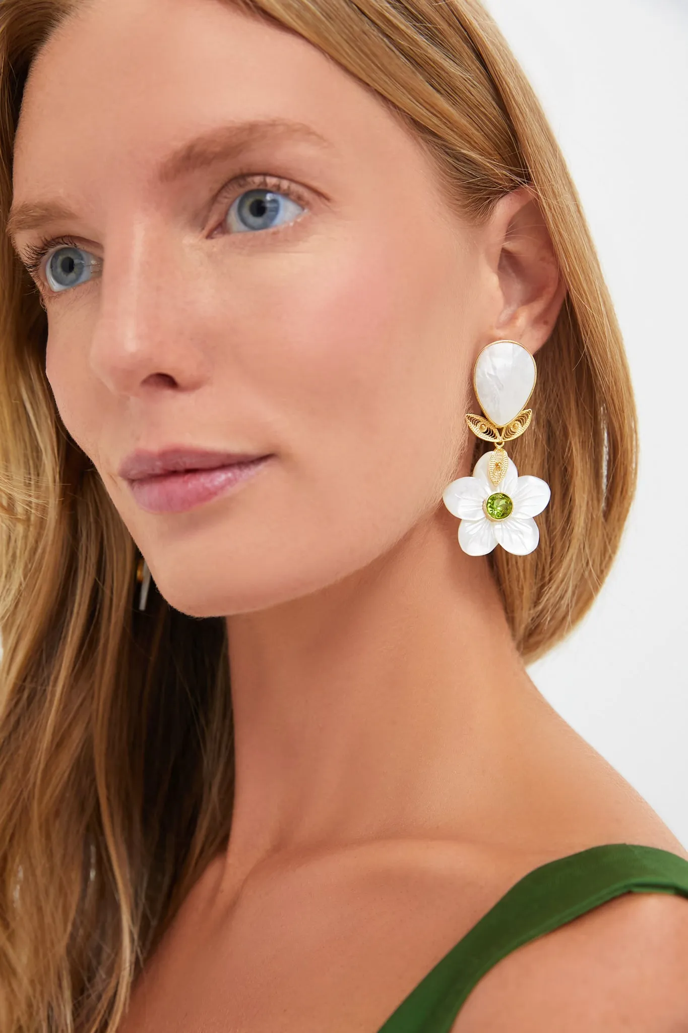 Green Shell Garden Flower Earrings