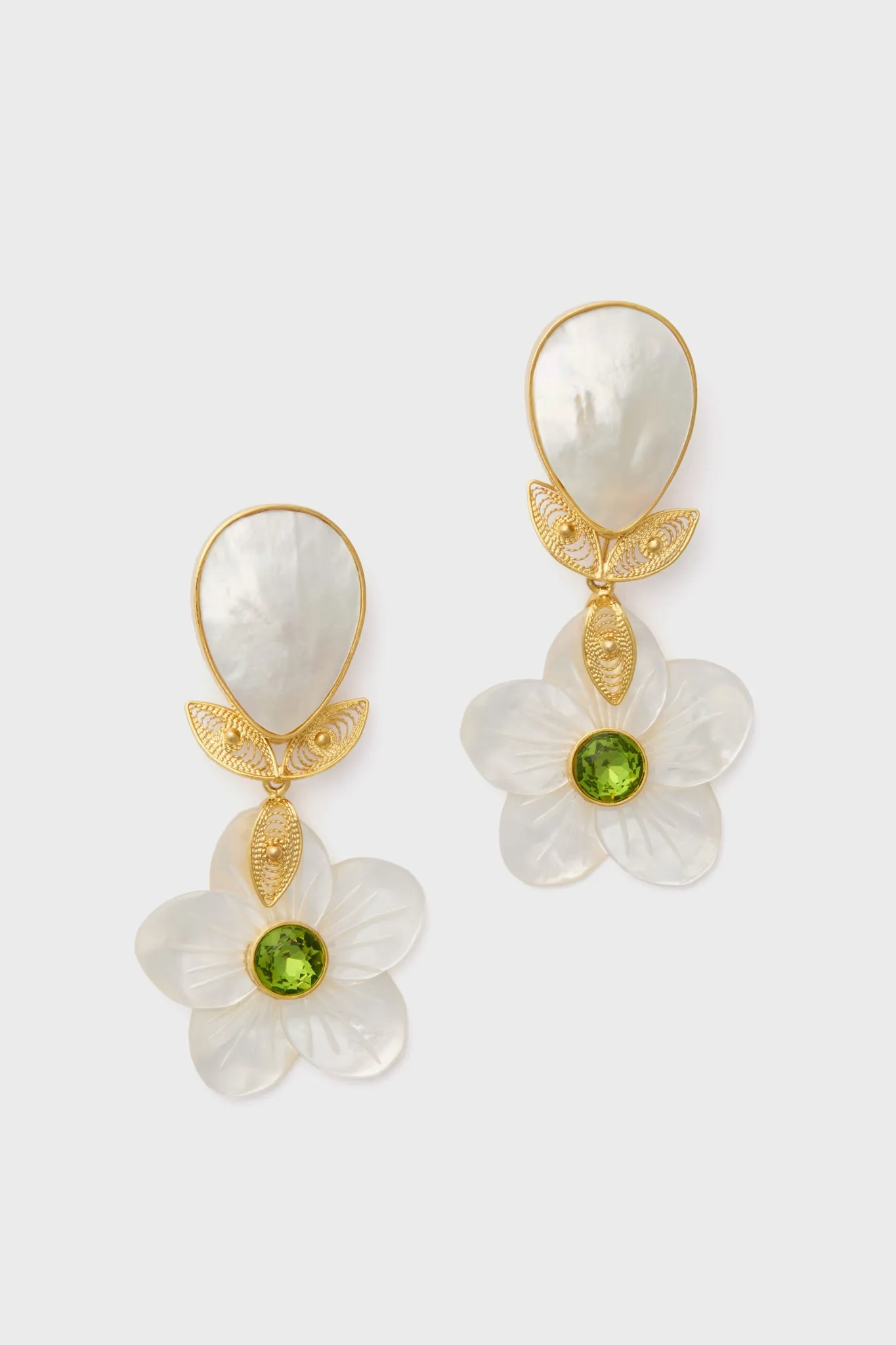 Green Shell Garden Flower Earrings