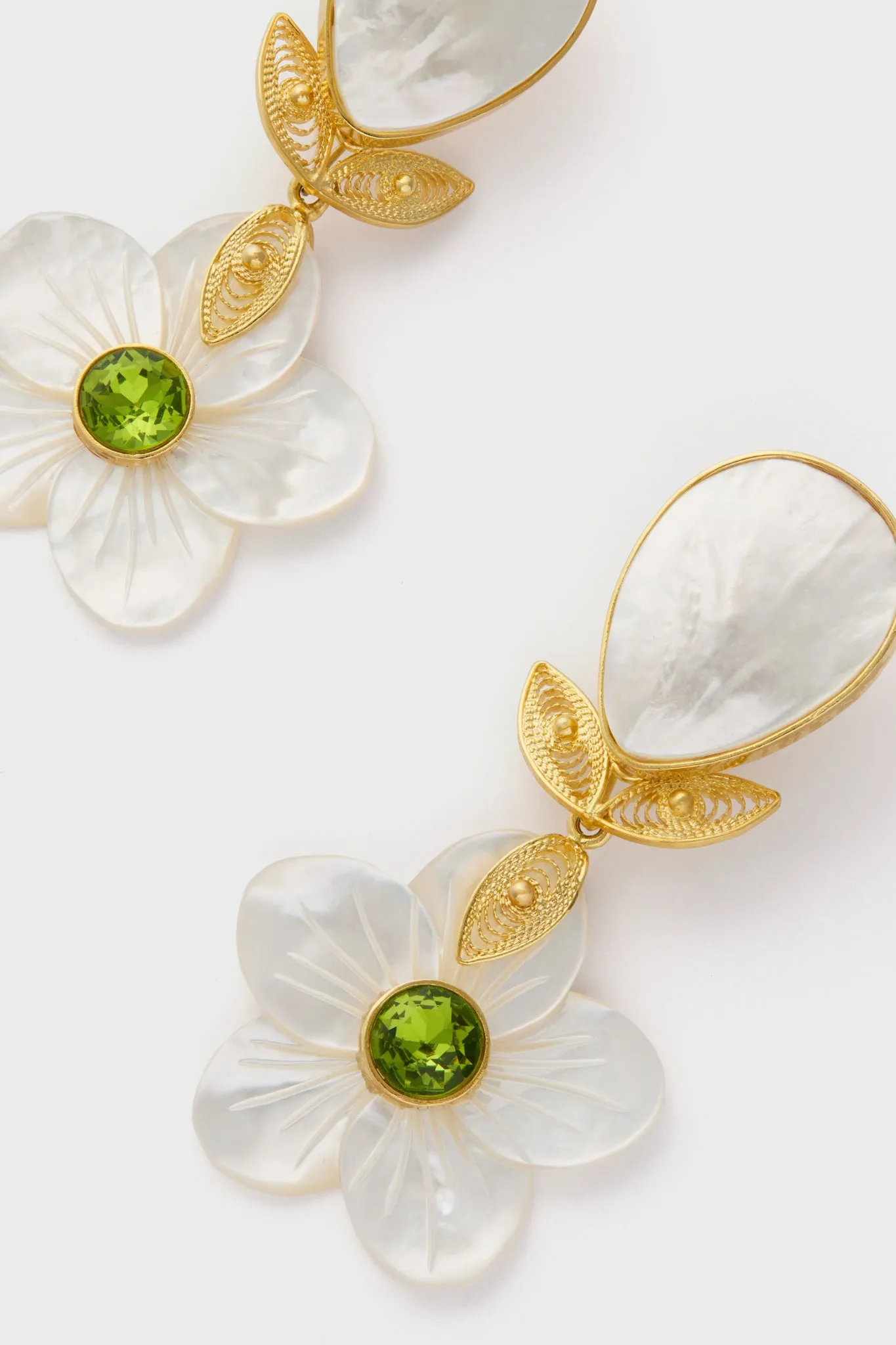Green Shell Garden Flower Earrings