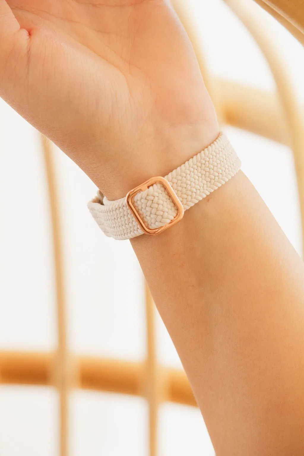 Ivory Thin Weaved Adjustable Elastic Watch Band Andi