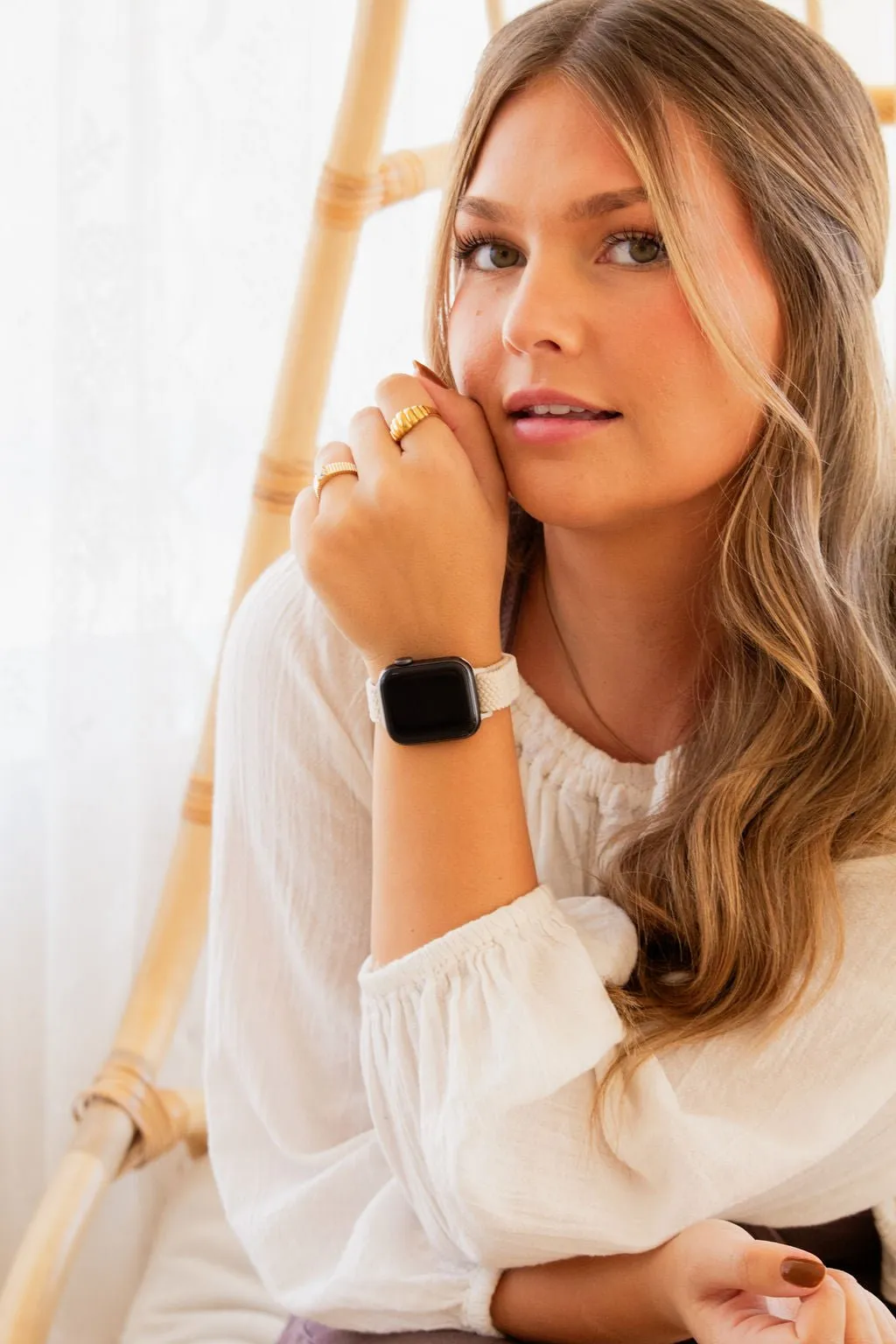 Ivory Thin Weaved Adjustable Elastic Watch Band Andi
