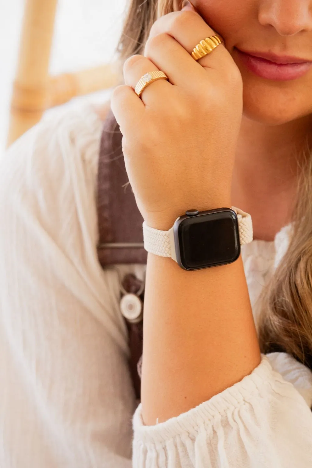 Ivory Thin Weaved Adjustable Elastic Watch Band Andi