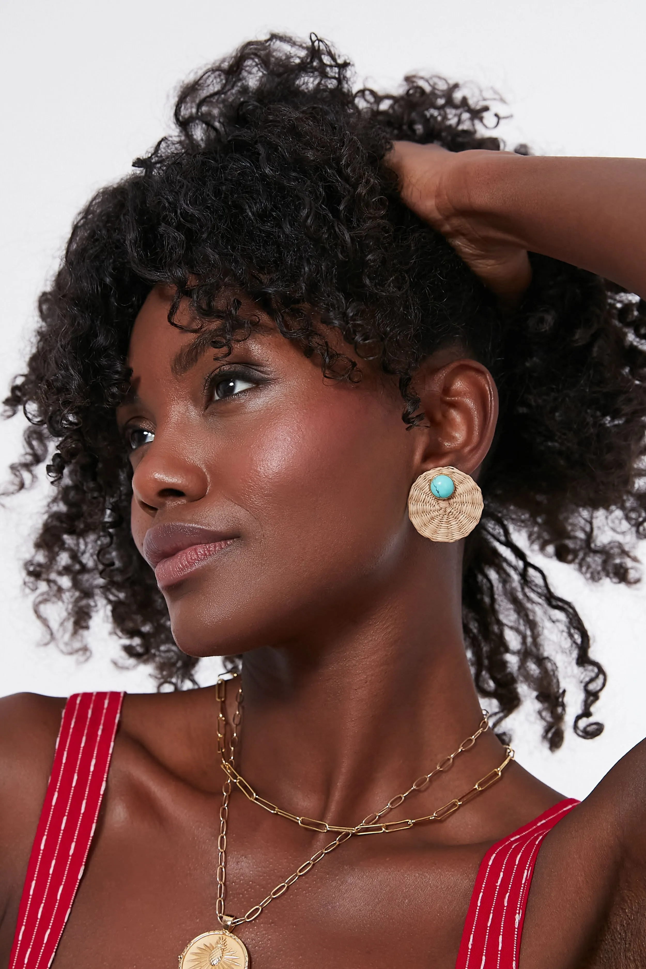 Light Brown Iraca Turquoise Studs