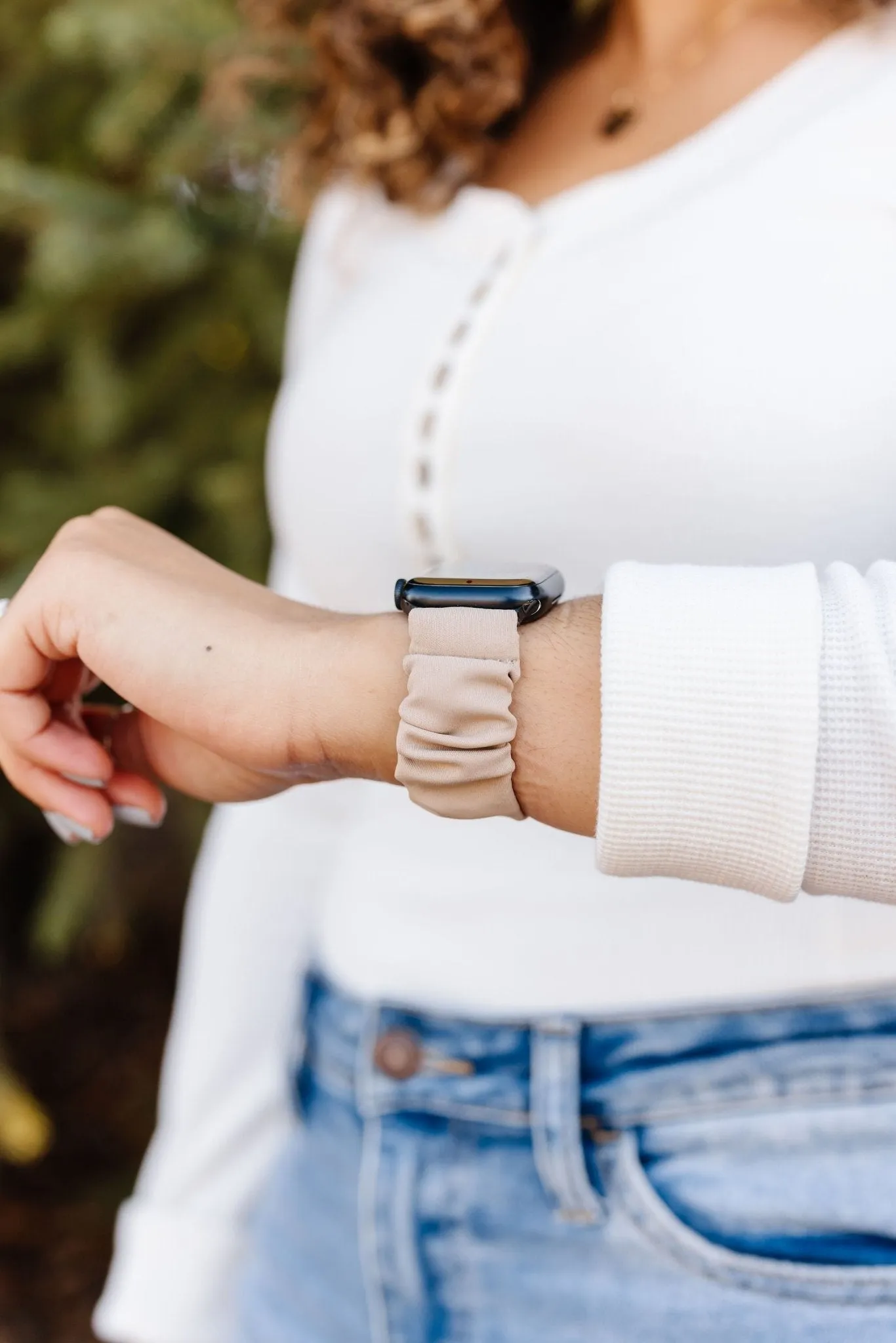 Light Tan Athletic Scrunchie Band Compatible with Apple Watch Andi