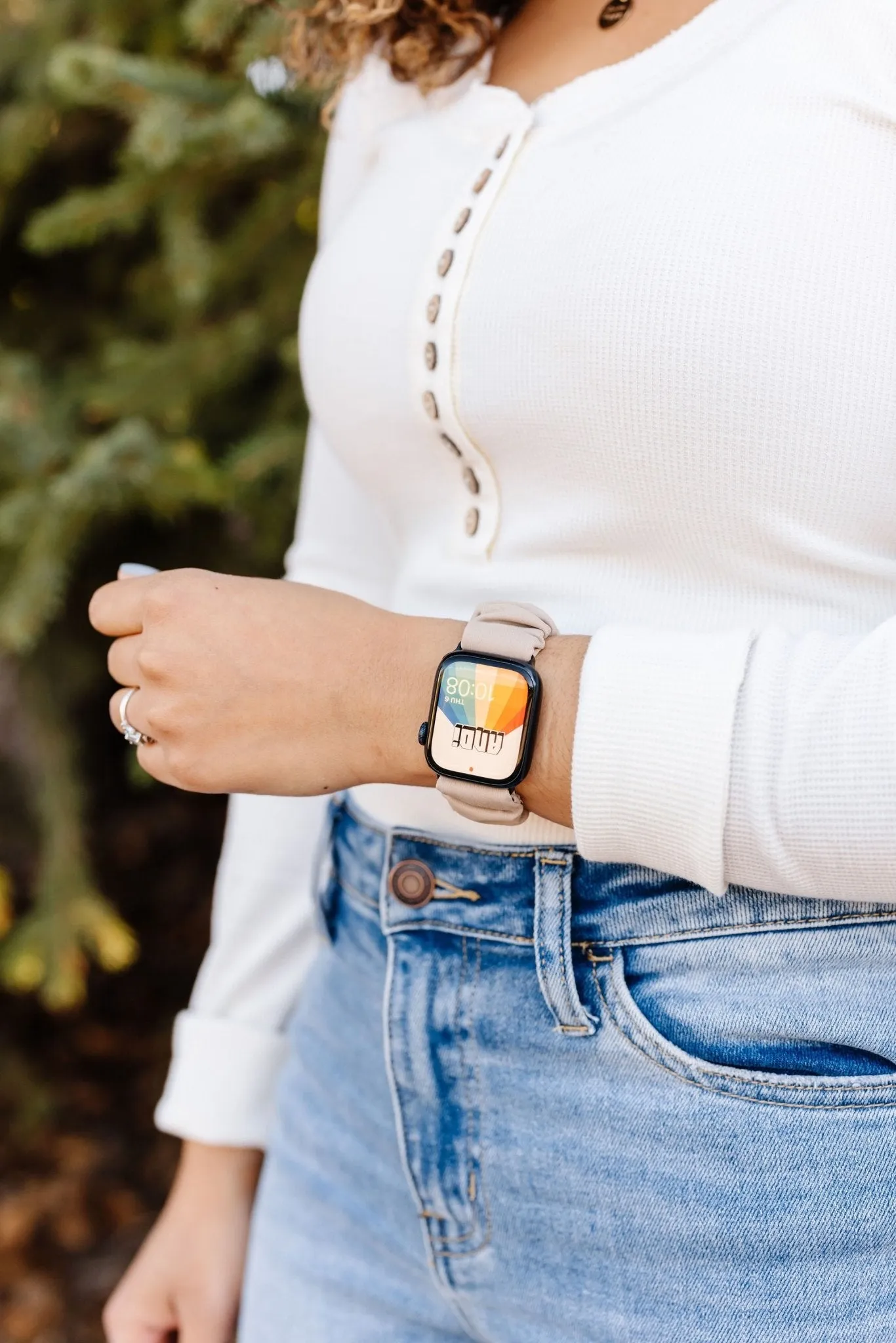 Light Tan Athletic Scrunchie Band Compatible with Apple Watch Andi
