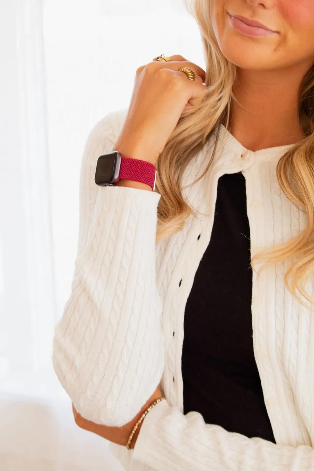 Maroon Thick Weaved Adjustable Elastic Watch Band Andi