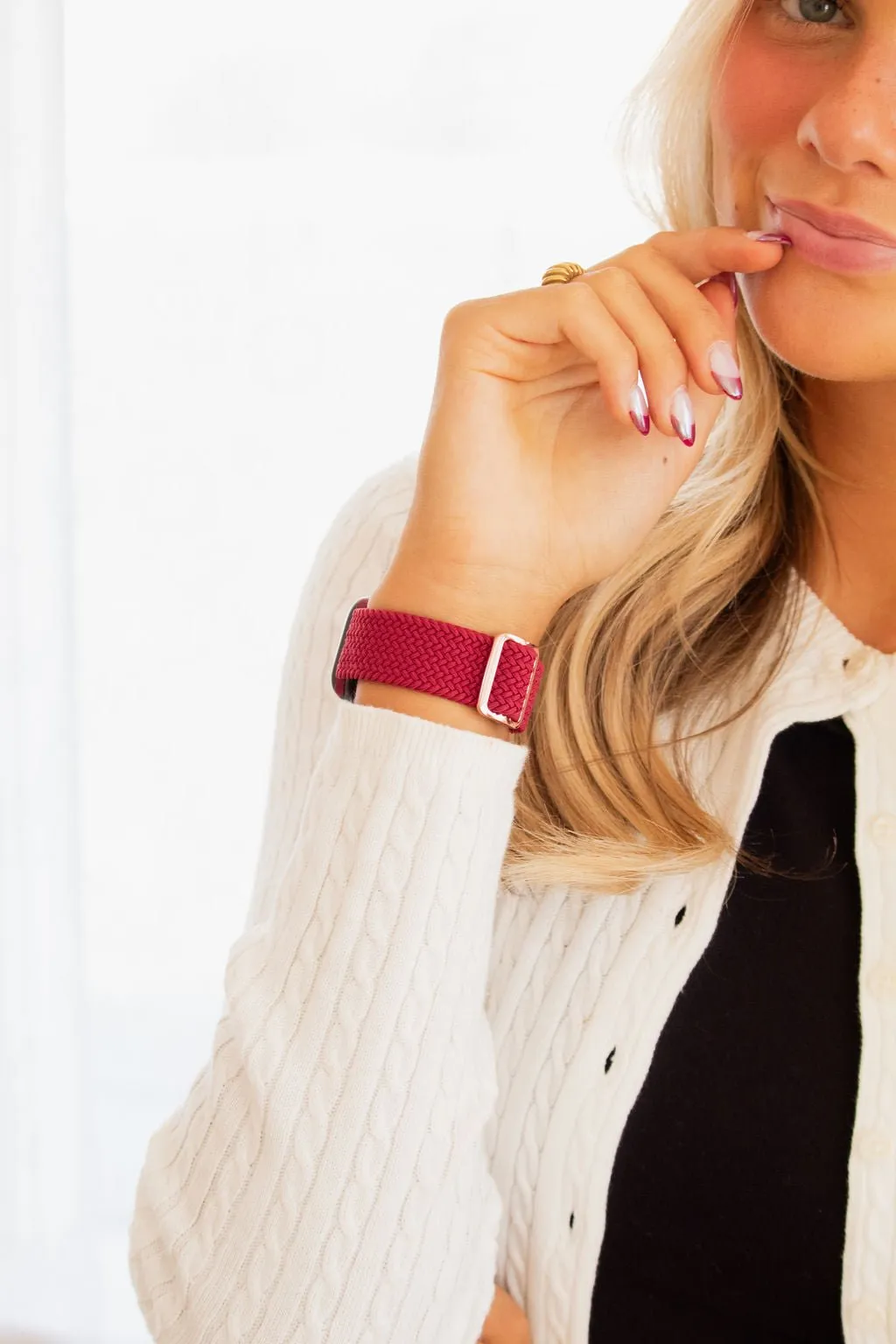 Maroon Thick Weaved Adjustable Elastic Watch Band Andi