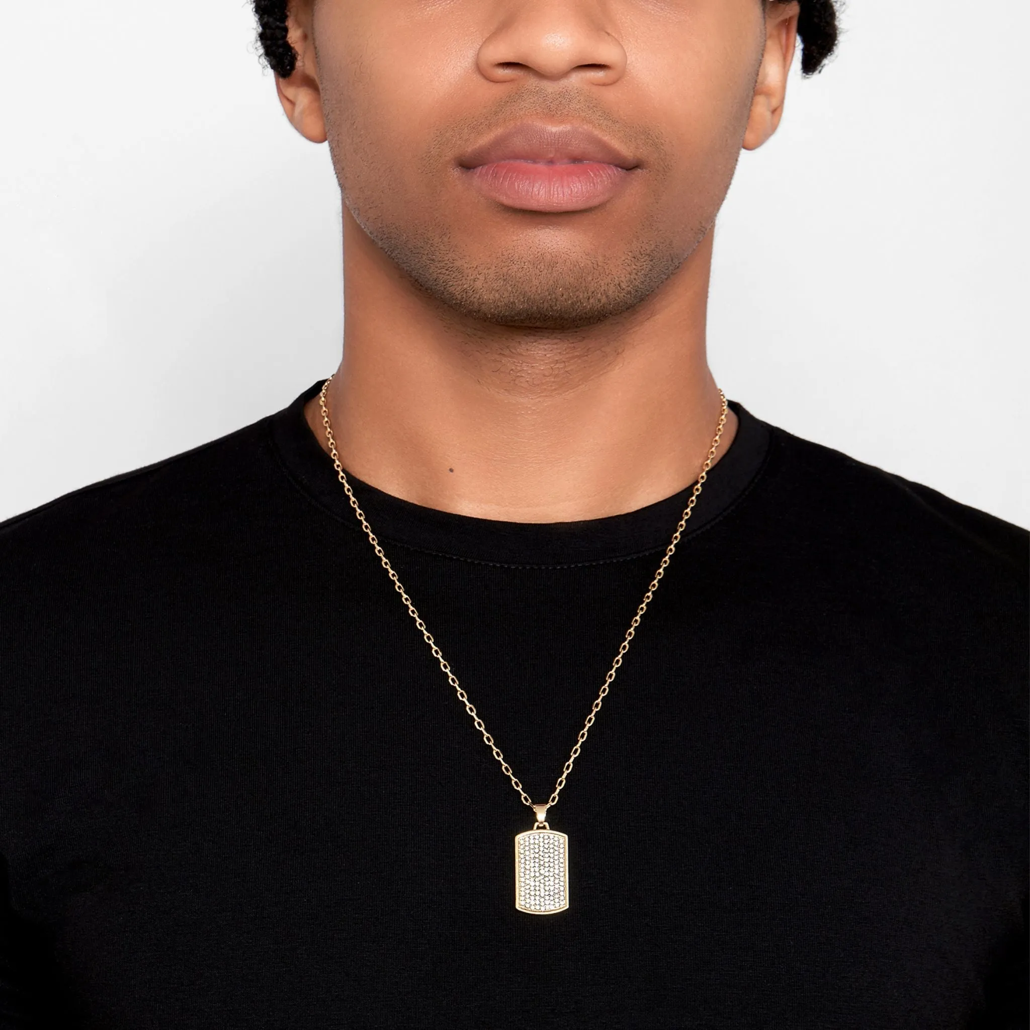 Men's 22" CZ Dogtag Necklace gold