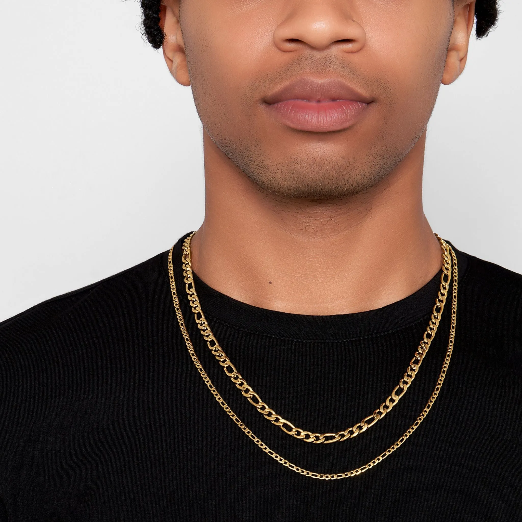 Men's Water Resistant Figaro Chain Set gold