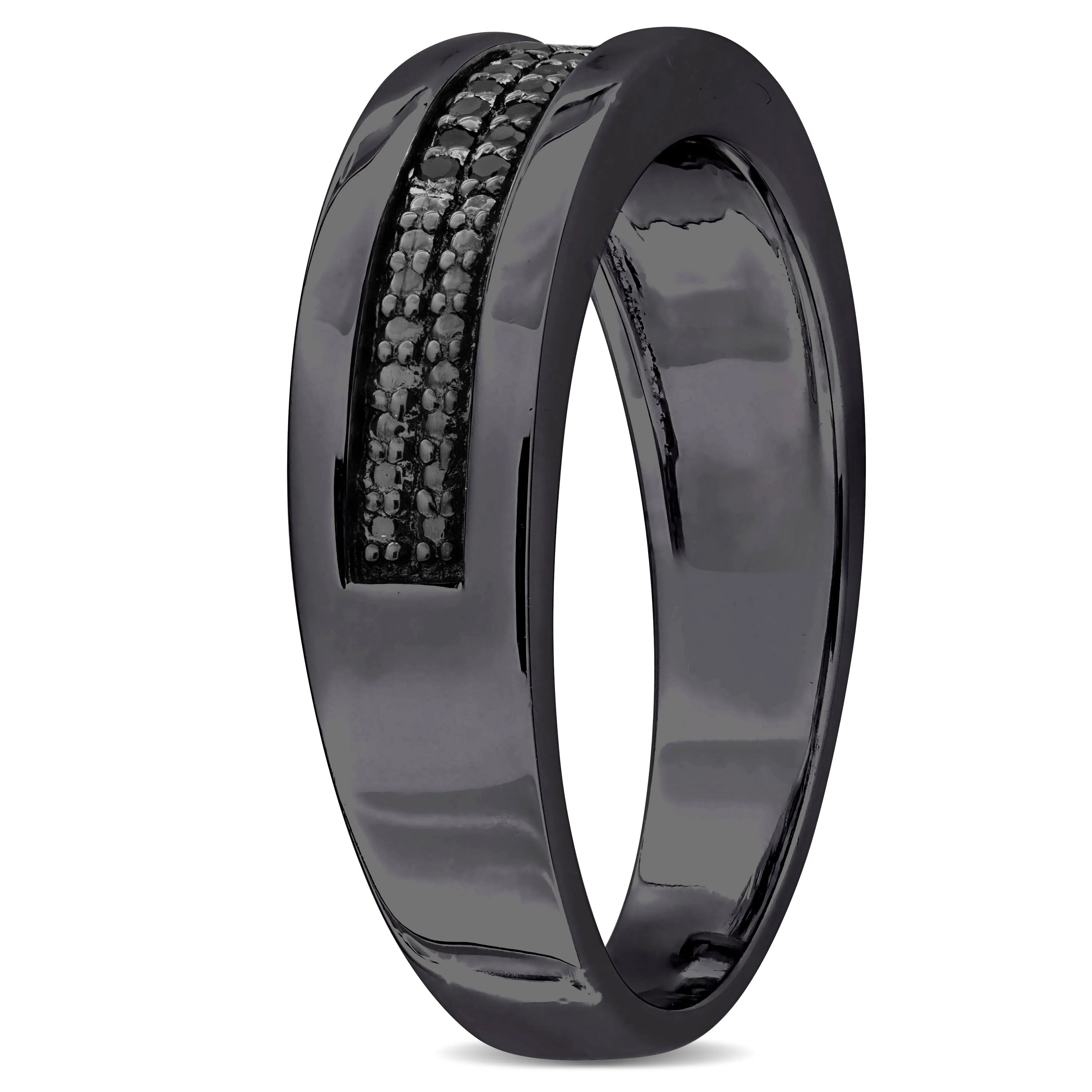Mimi & Max 1/10ct TDW Black Diamond Double Row Men's Ring in Black Sterling Silver