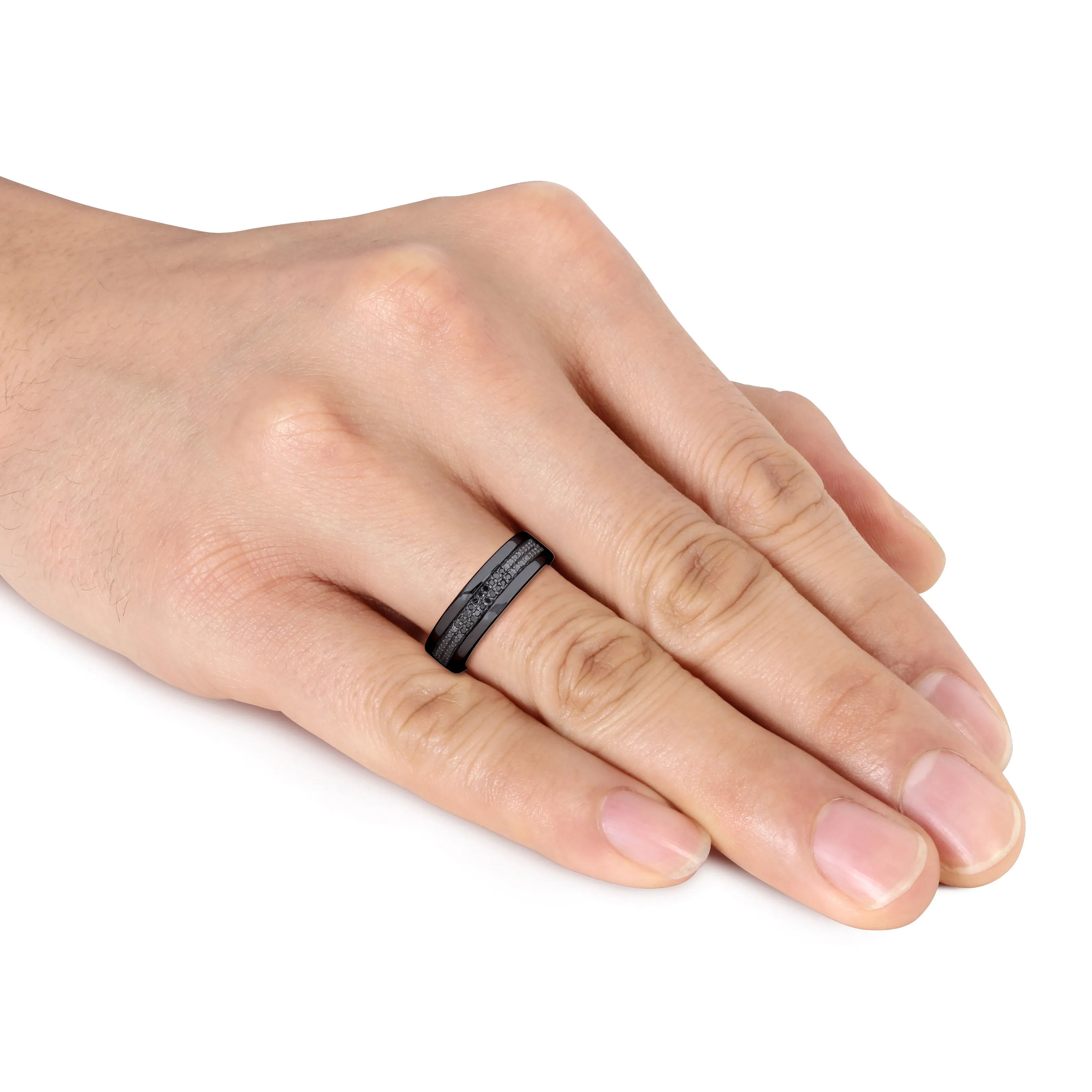Mimi & Max 1/10ct TDW Black Diamond Double Row Men's Ring in Black Sterling Silver