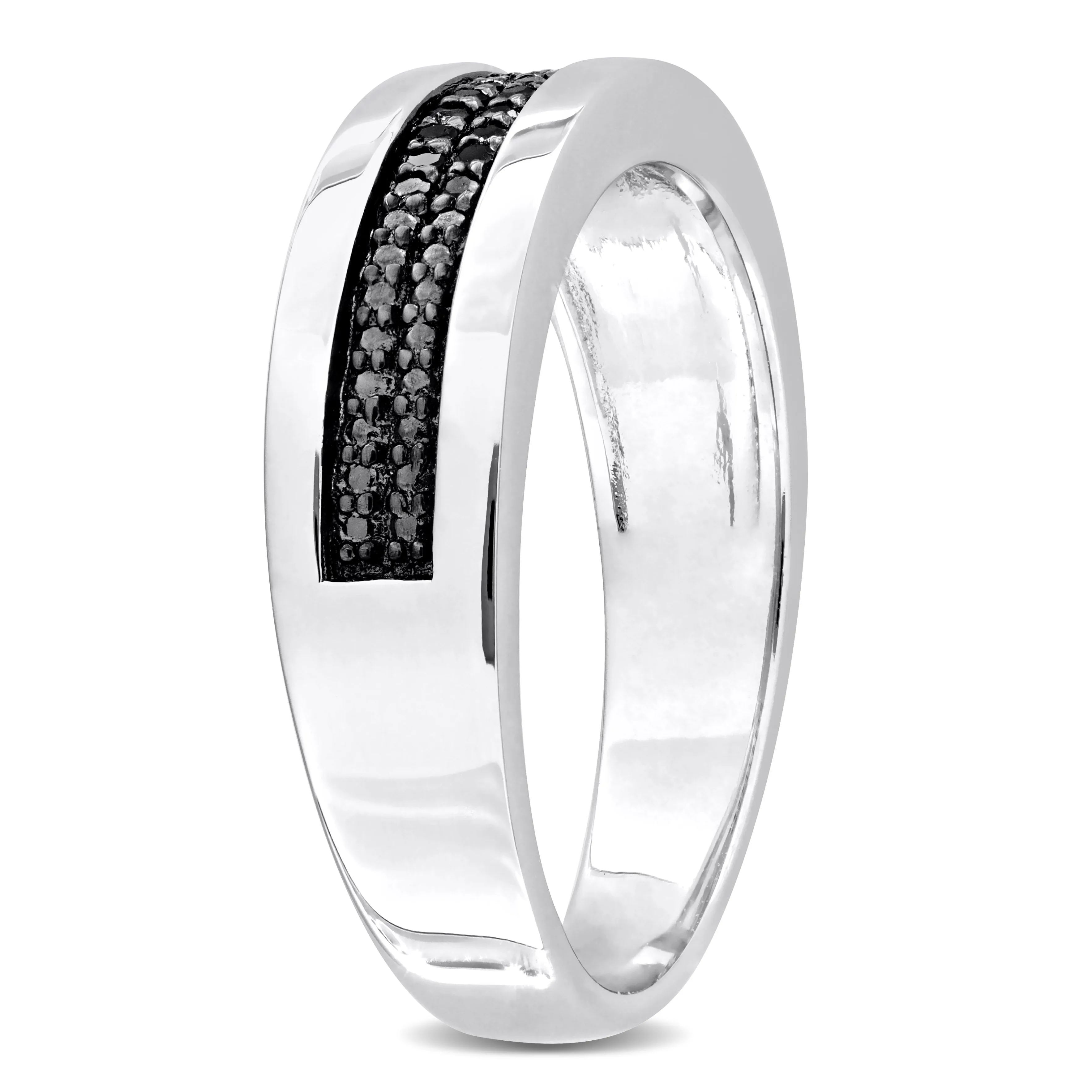 Mimi & Max 1/10ct TDW Black Diamond Men's Double Row Anniversary Band in Sterling Silver