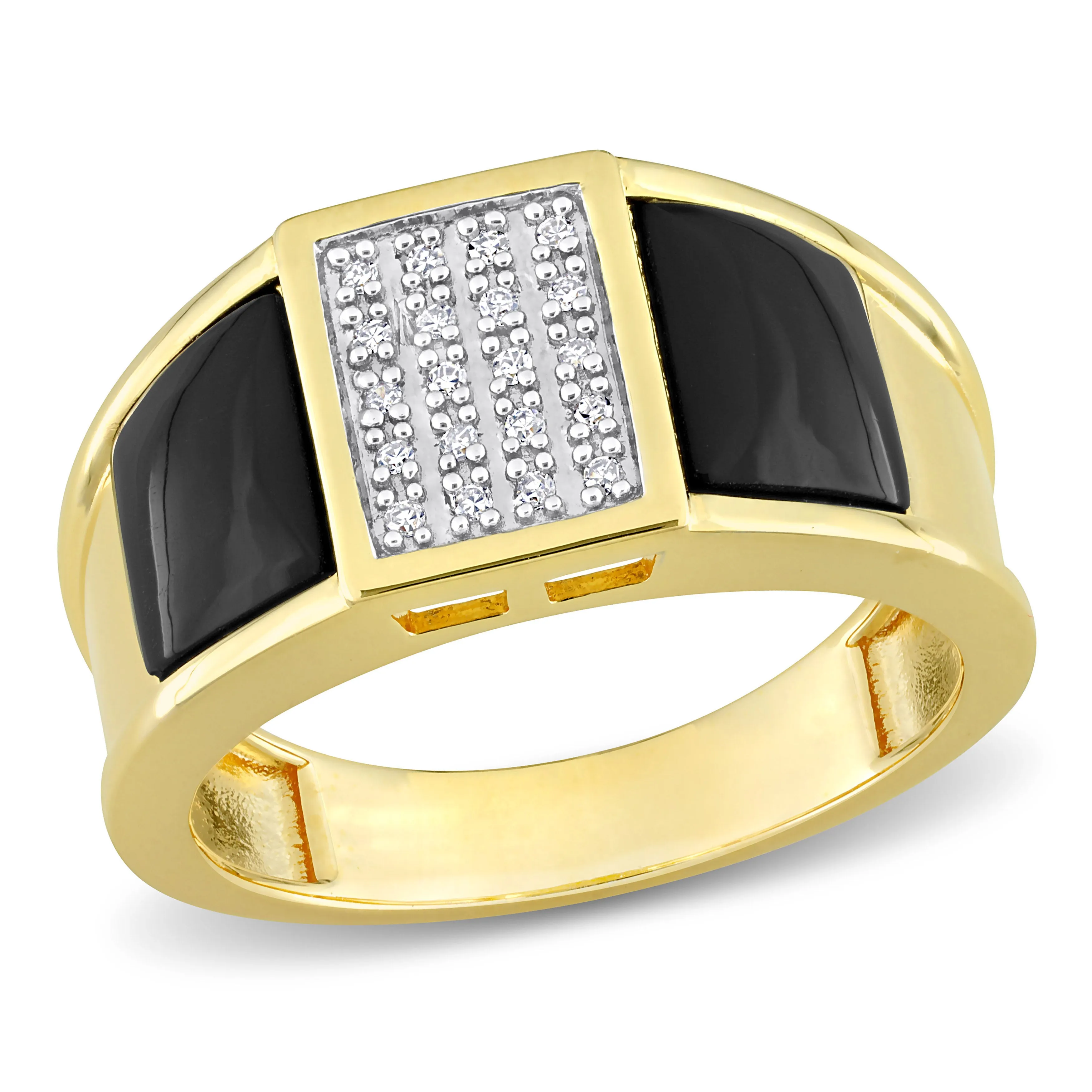 Mimi & Max 2ct TGW Square Black Onyx and 1/10ct TW Diamond Men's Ring in Yellow Plated Sterling Silver