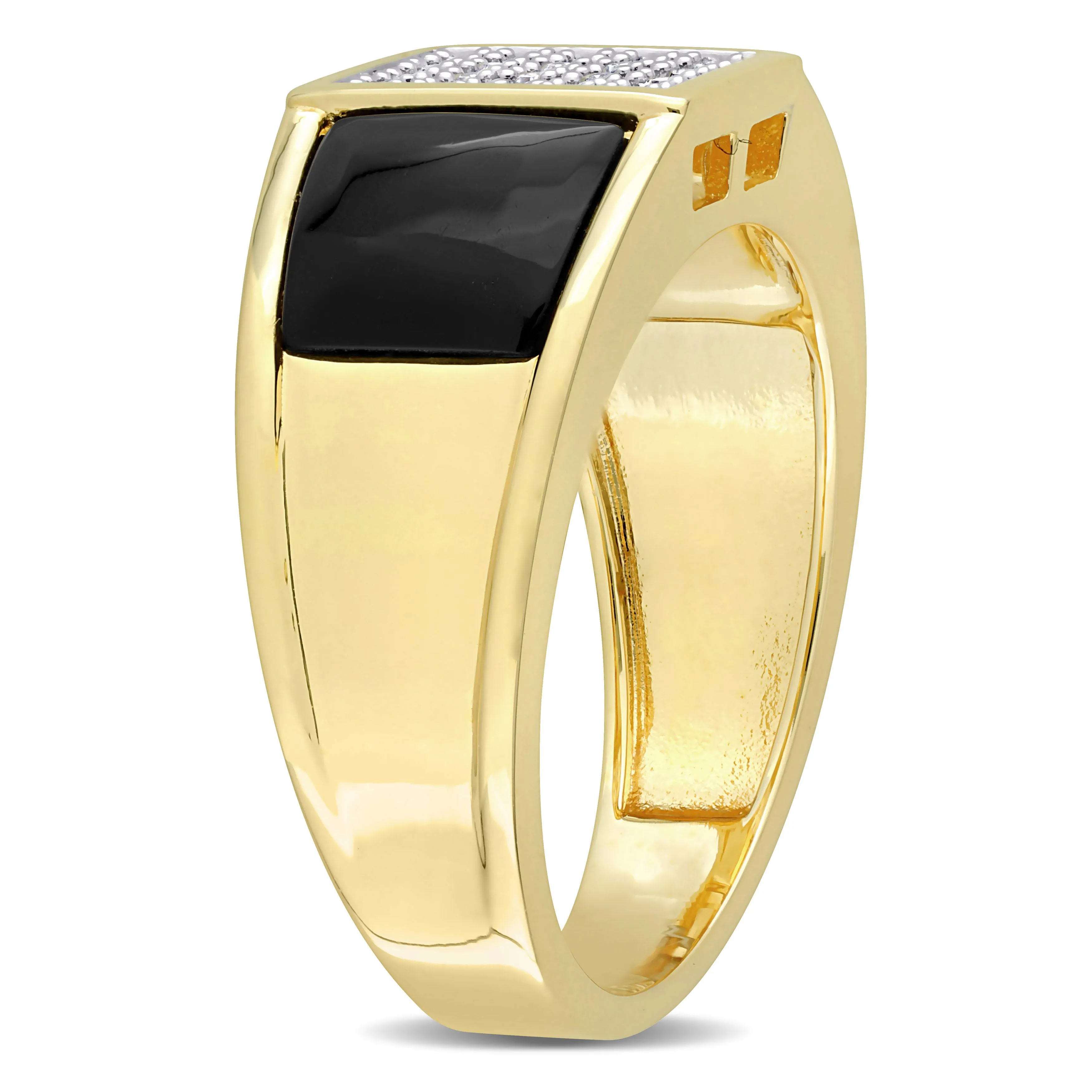 Mimi & Max 2ct TGW Square Black Onyx and 1/10ct TW Diamond Men's Ring in Yellow Plated Sterling Silver
