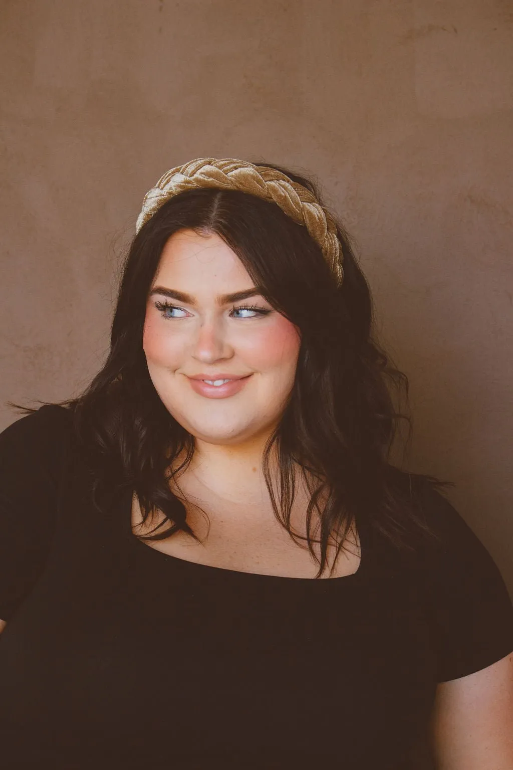 Mocha Velvet Braided Hard Headband Andi