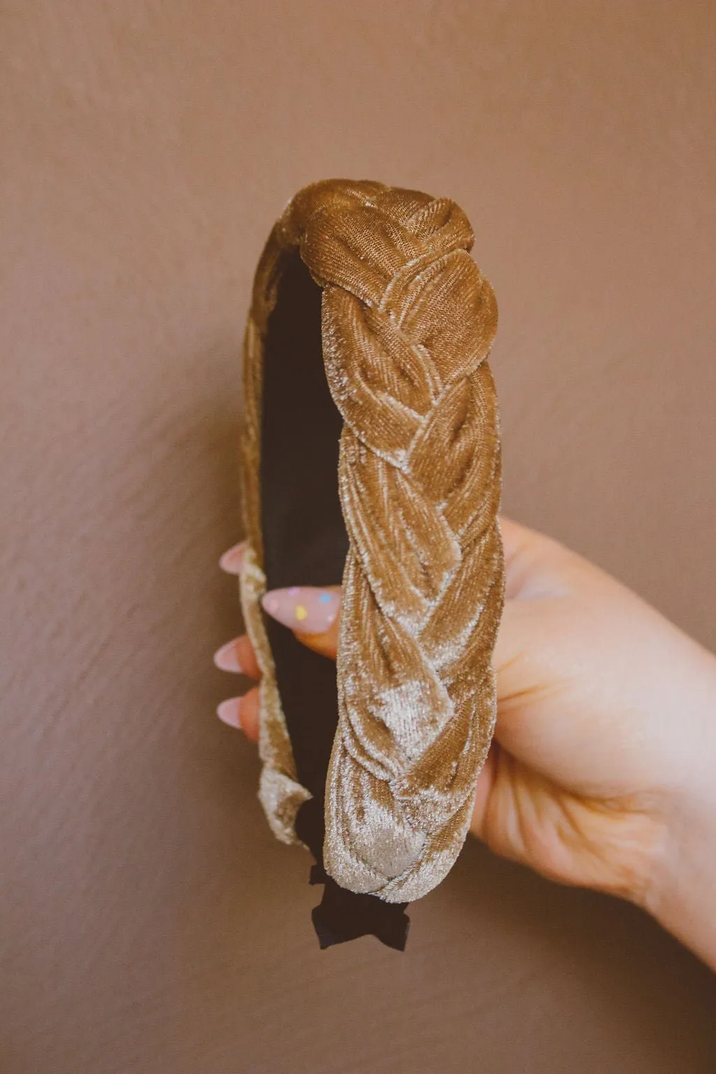 Mocha Velvet Braided Hard Headband Andi
