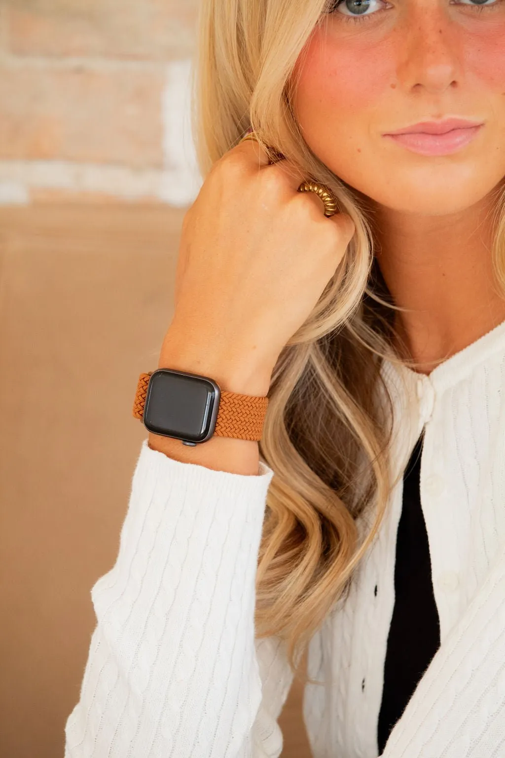 Mustard Thick Weaved Adjustable Elastic Watch Band Andi