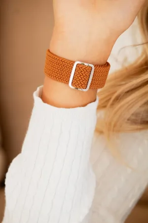 Mustard Thick Weaved Adjustable Elastic Watch Band Andi