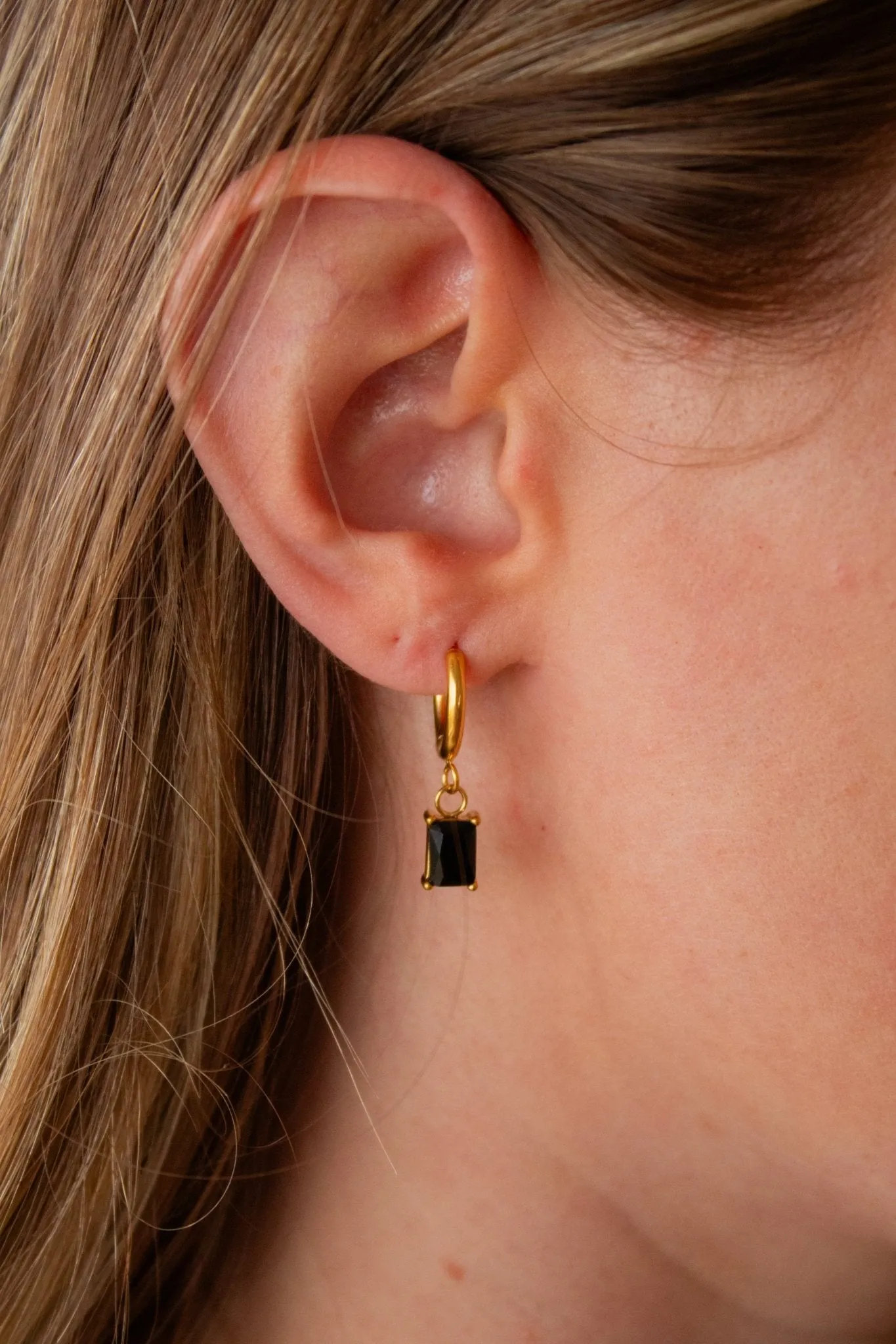 Onyx Gemstone Dangle Hoop Earrings Andi