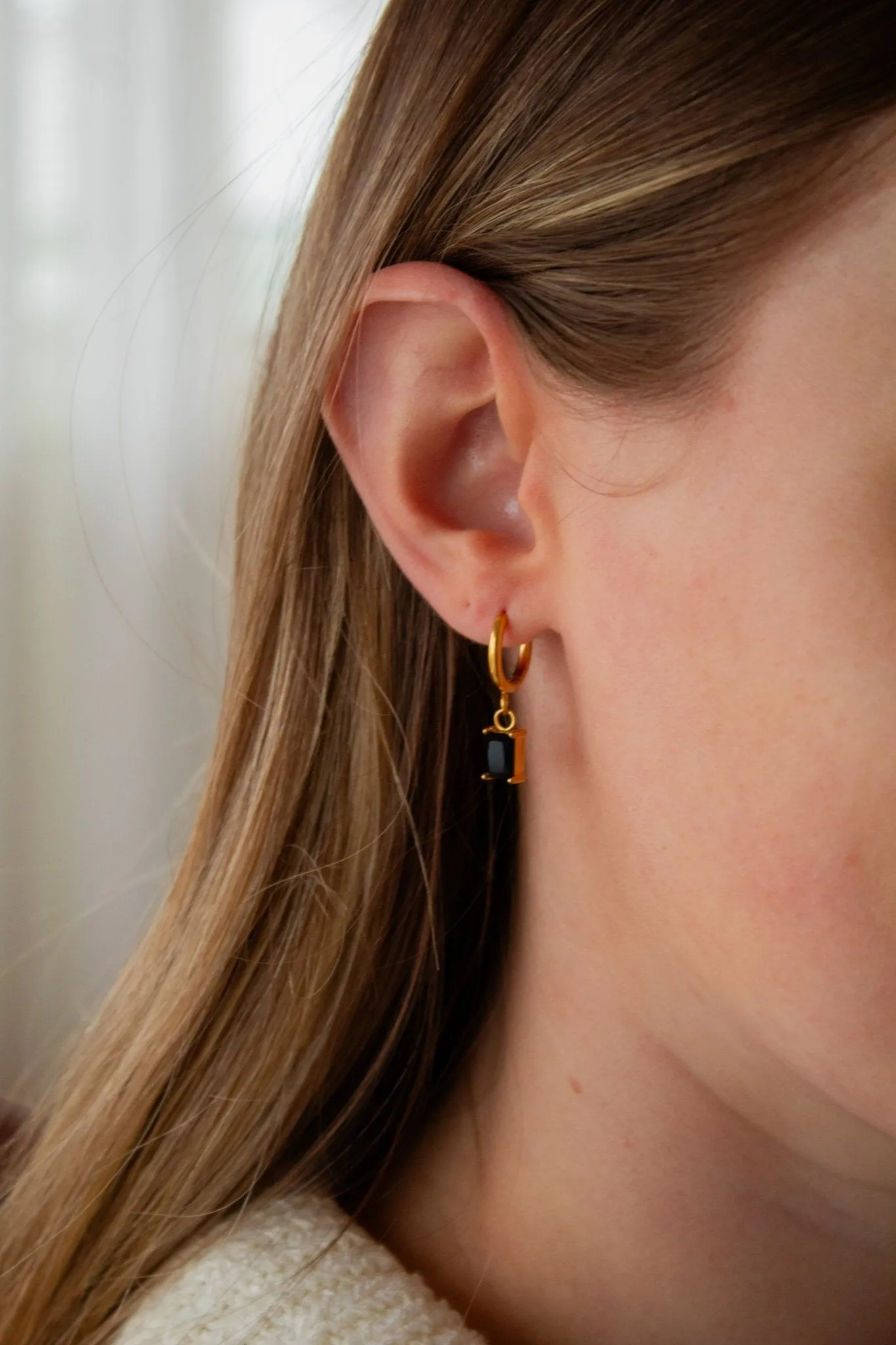 Onyx Gemstone Dangle Hoop Earrings Andi
