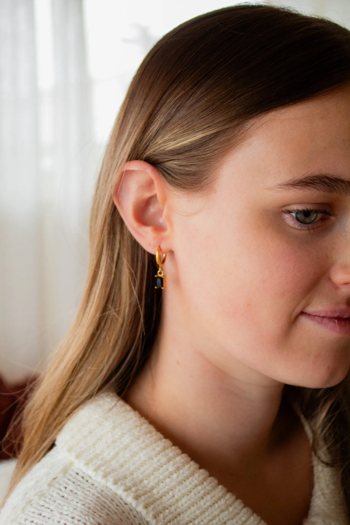 Onyx Gemstone Dangle Hoop Earrings Andi