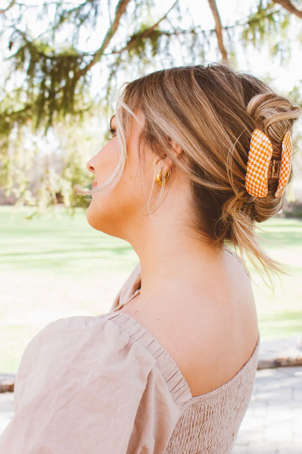 Orange Checkered Claw Clip Andi