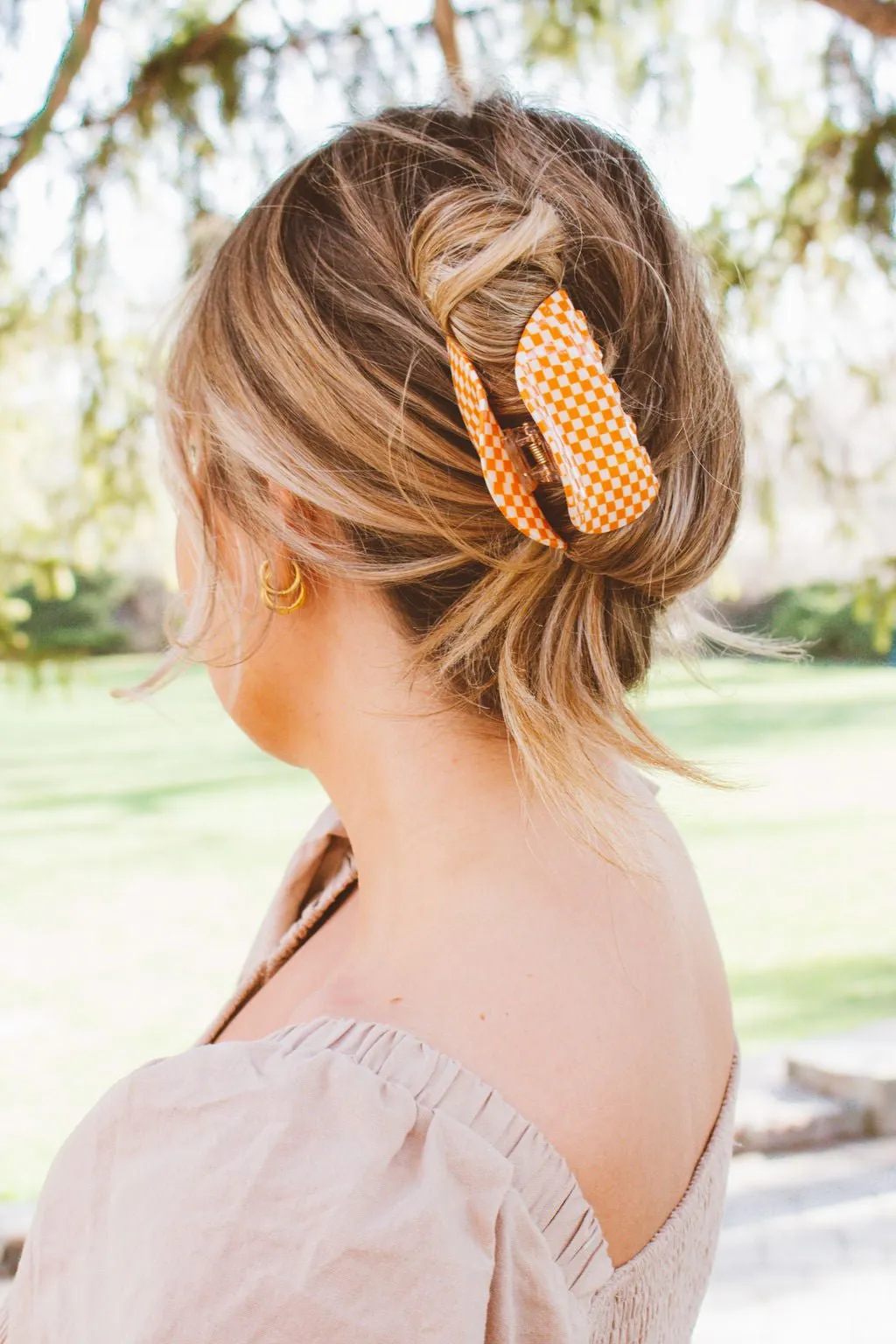 Orange Checkered Claw Clip Andi