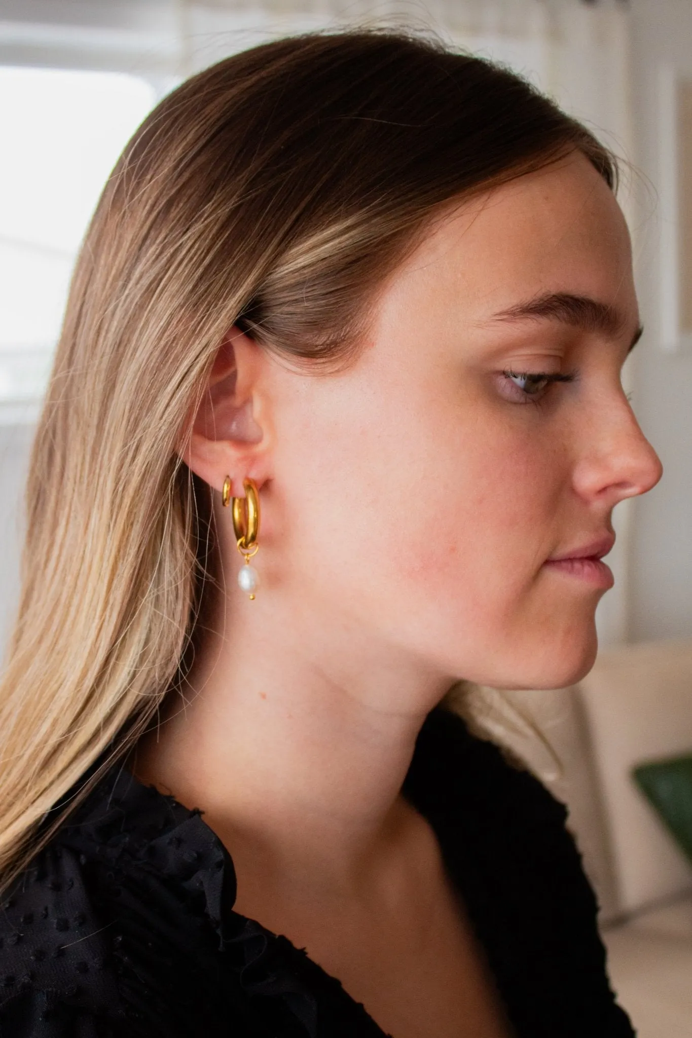 Pearl Dangle Hoops Andi