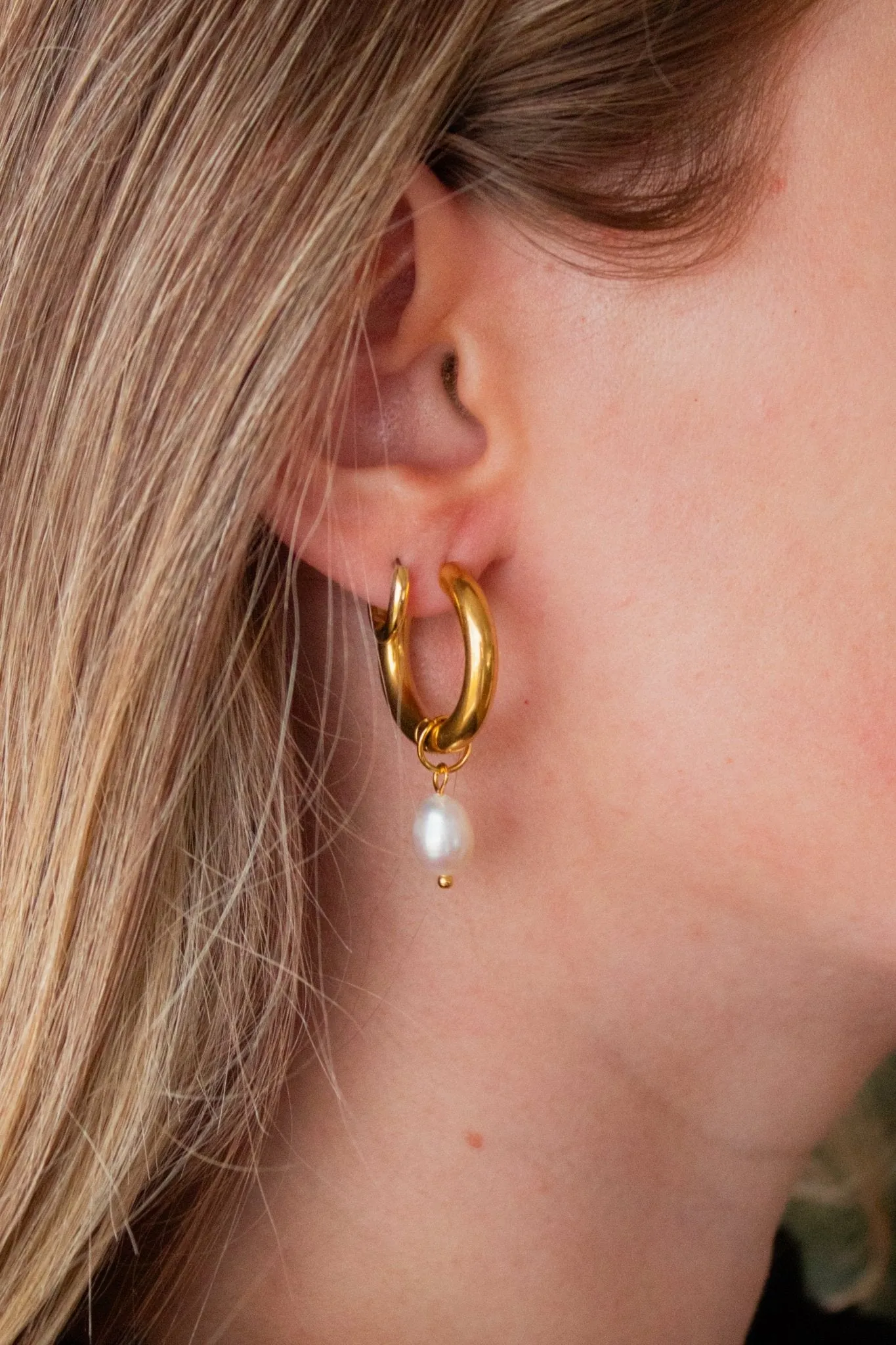 Pearl Dangle Hoops Andi