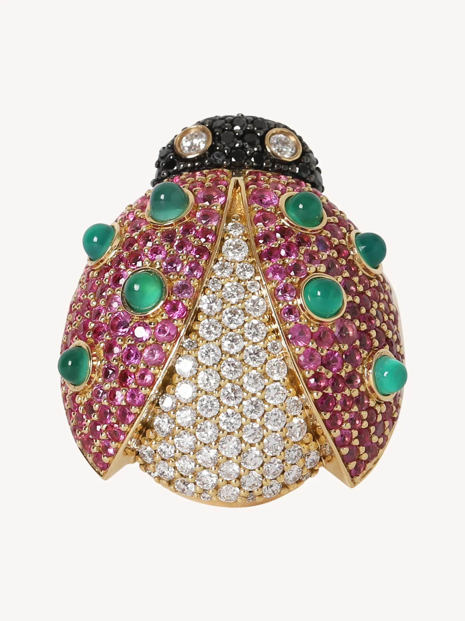PINK SAPPHIRE & ONYX LADY BUG RING