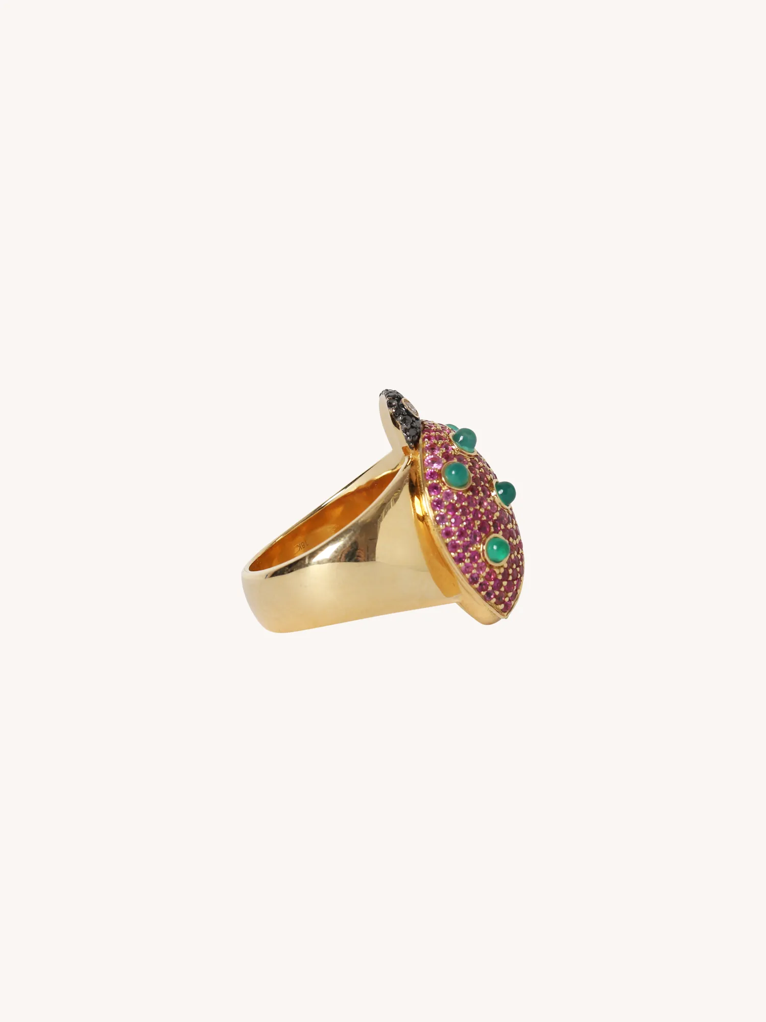 PINK SAPPHIRE & ONYX LADY BUG RING