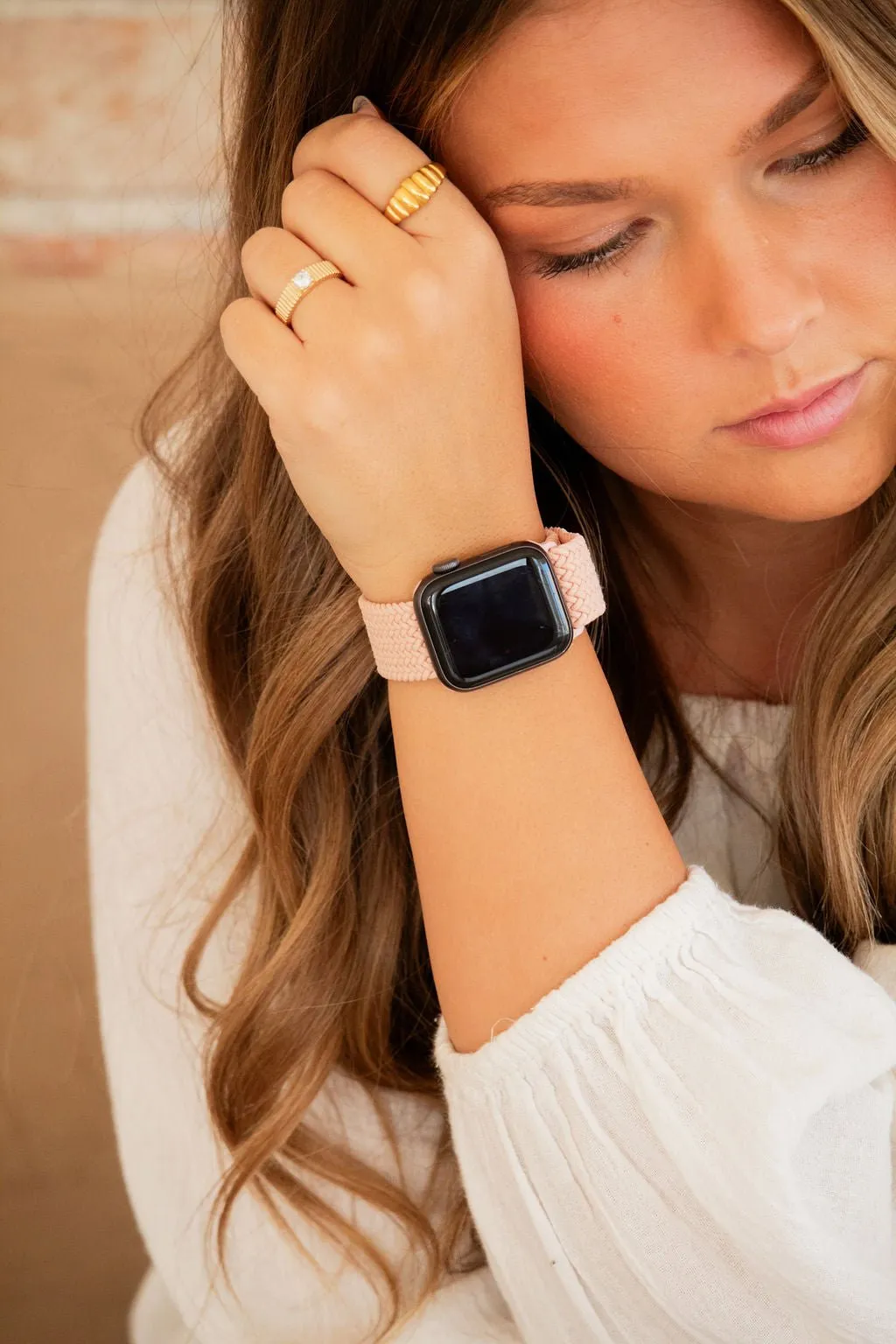 Pink Thick Weaved Adjustable Elastic Watch Band Andi