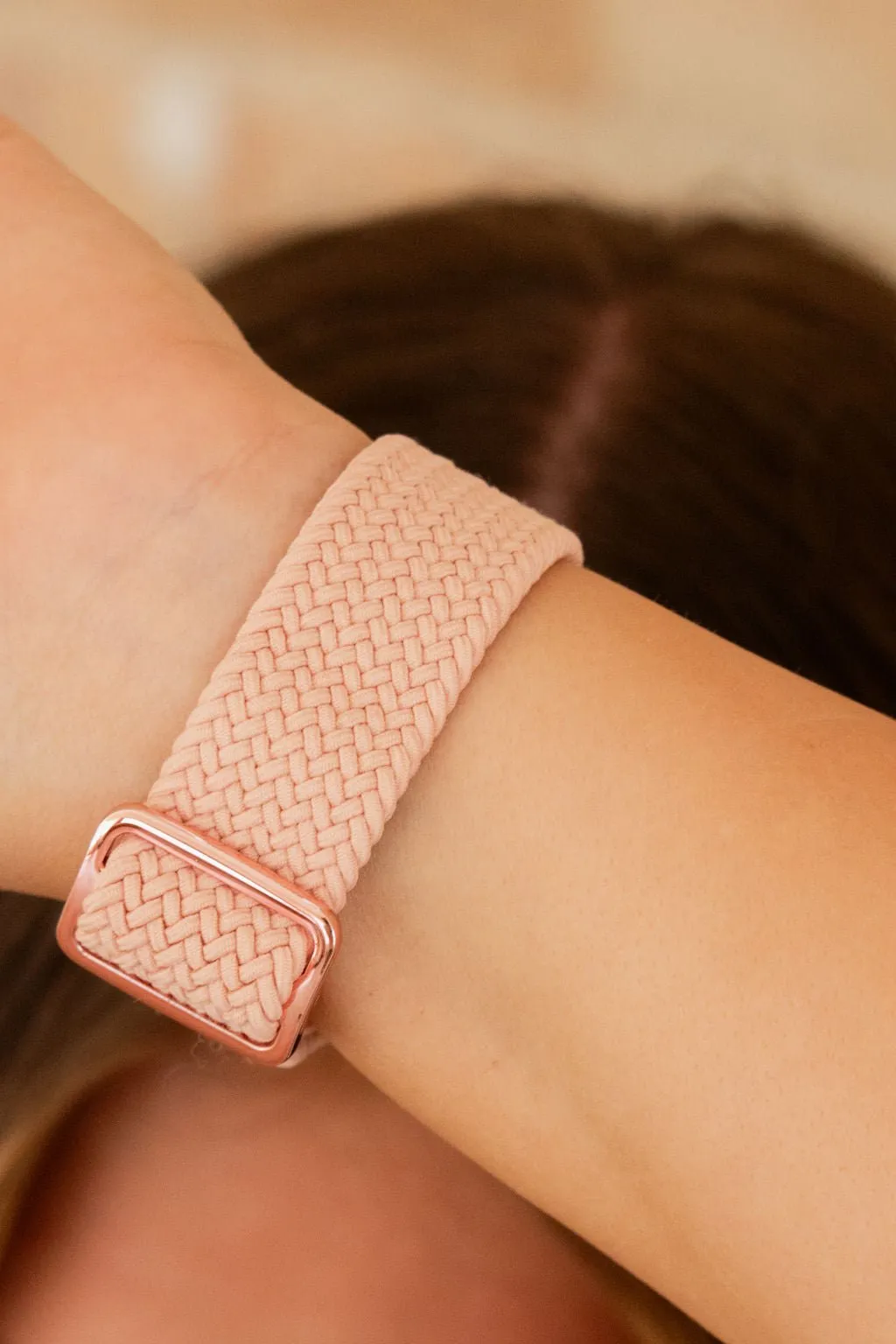 Pink Thick Weaved Adjustable Elastic Watch Band Andi