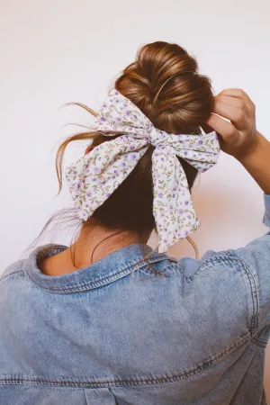 Purple Floral Chunky Long Bow Andi
