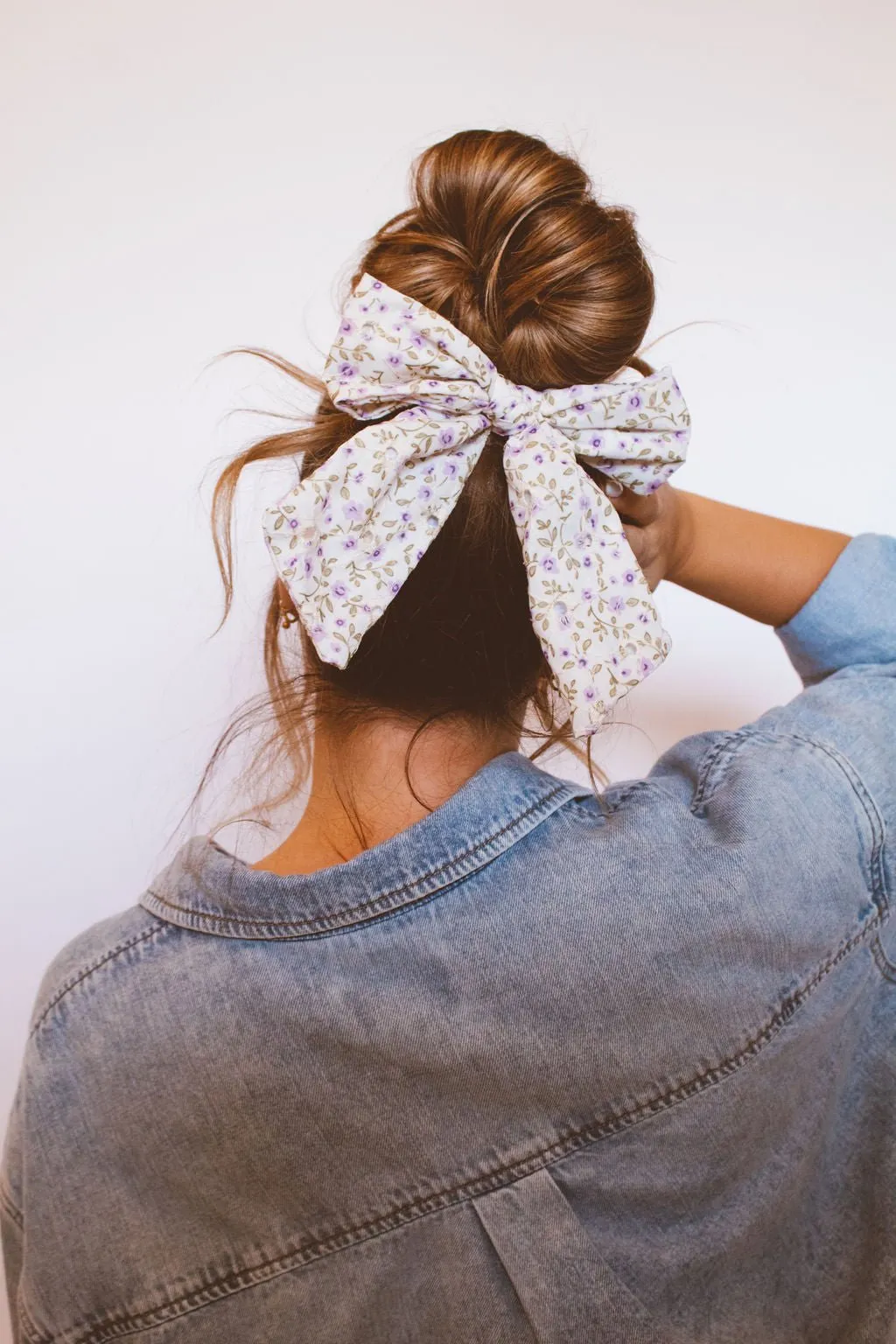 Purple Floral Chunky Long Bow Andi
