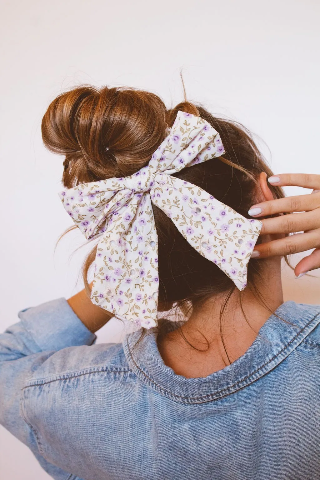 Purple Floral Chunky Long Bow Andi