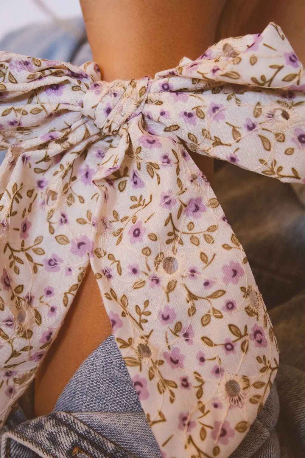 Purple Floral Chunky Long Bow Andi