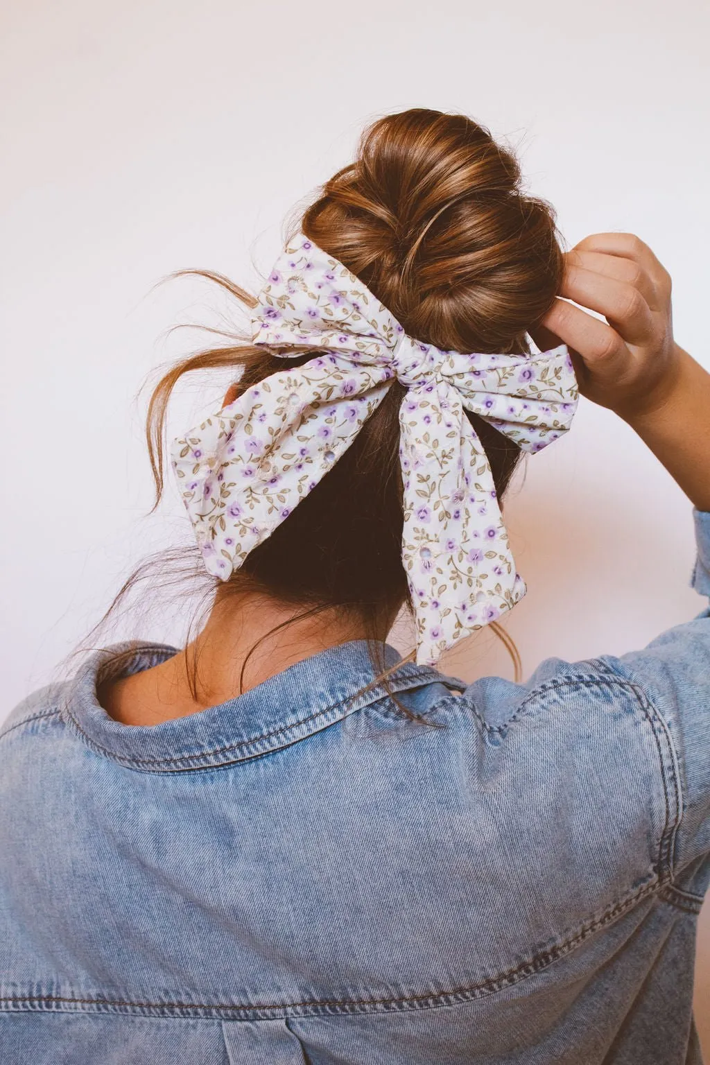 Purple Floral Chunky Long Bow Andi