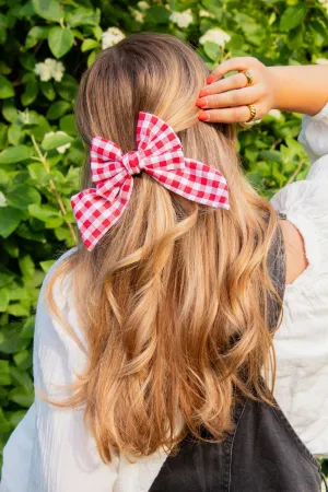 Red Gingham Bow Clip Andi