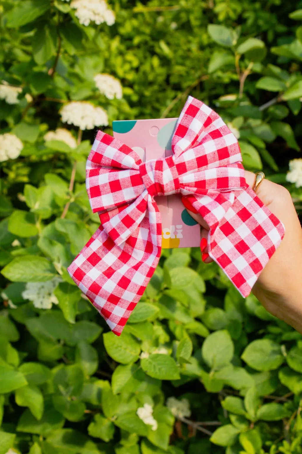 Red Gingham Bow Clip Andi