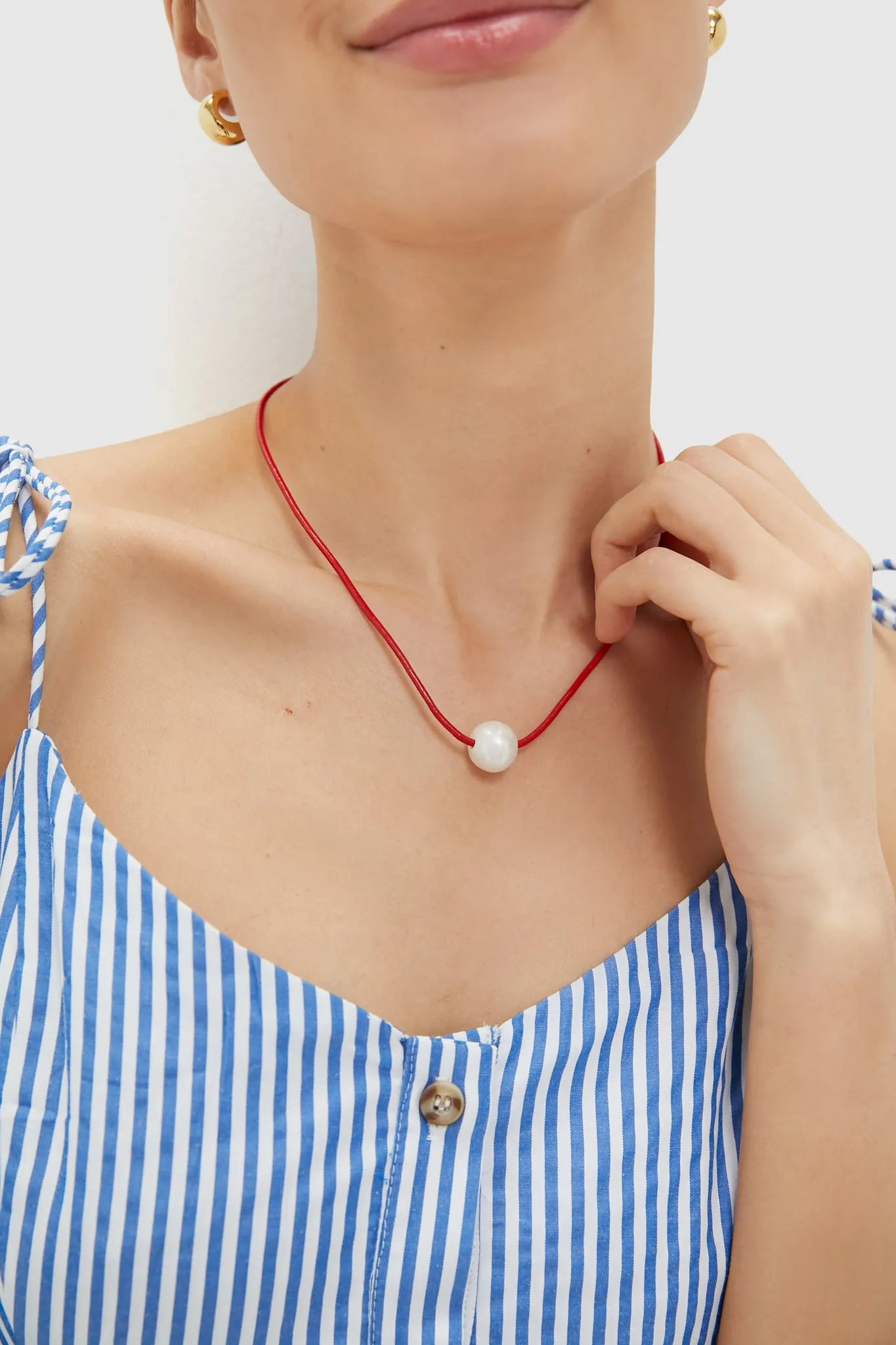 Red Pearl Cord Necklace