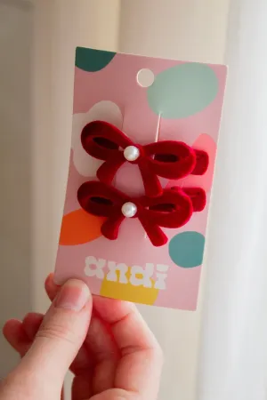 Red Velvet Pearl Bow Clip 2-pack Andi