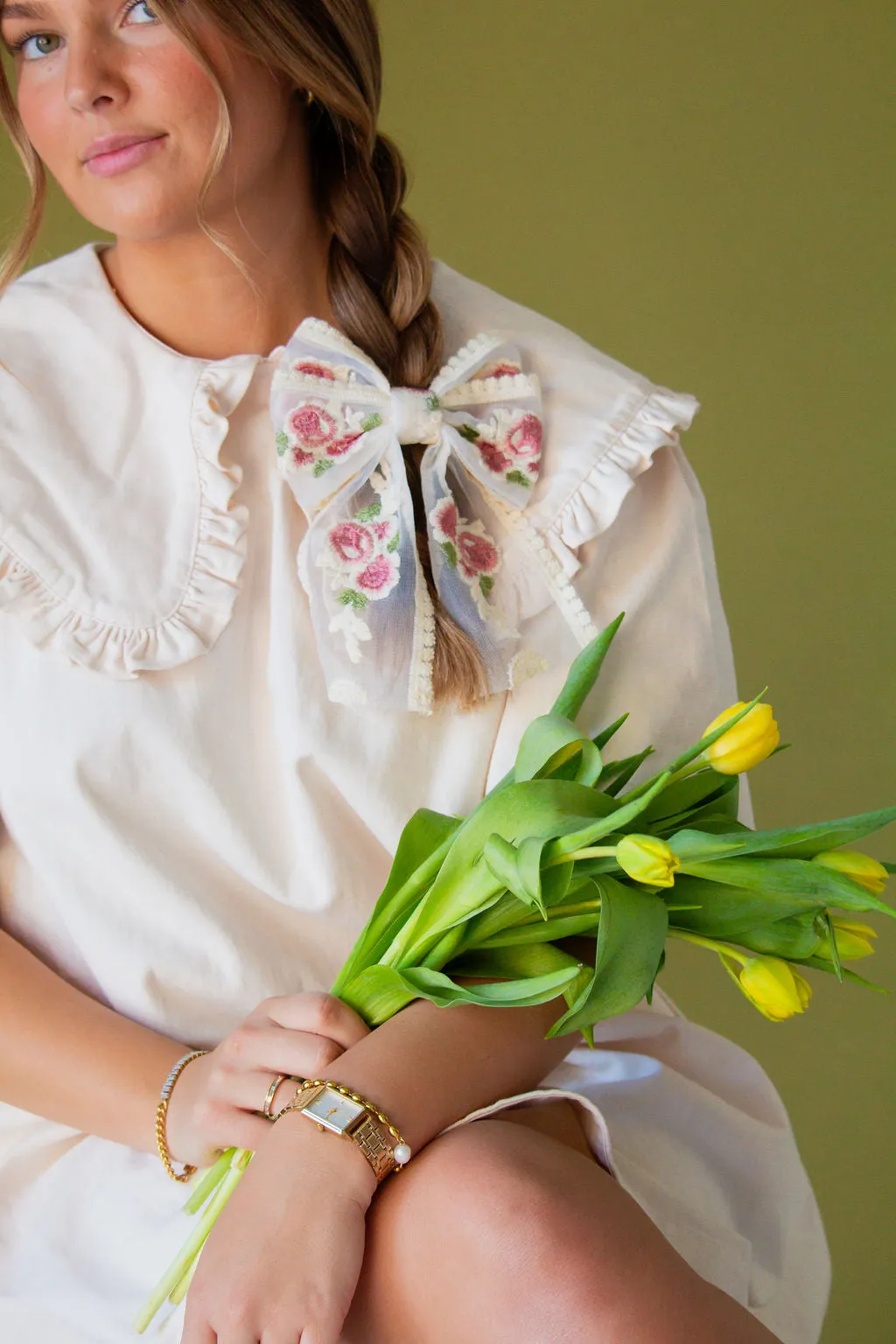 Sheer Floral Bow Barrette Andi