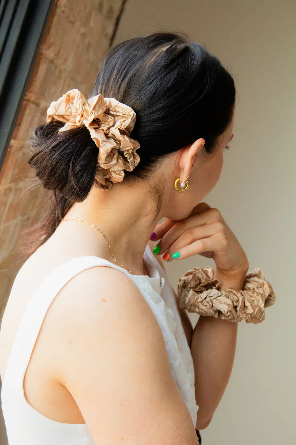 Silky Champagne Jumbo Scrunchie Andi
