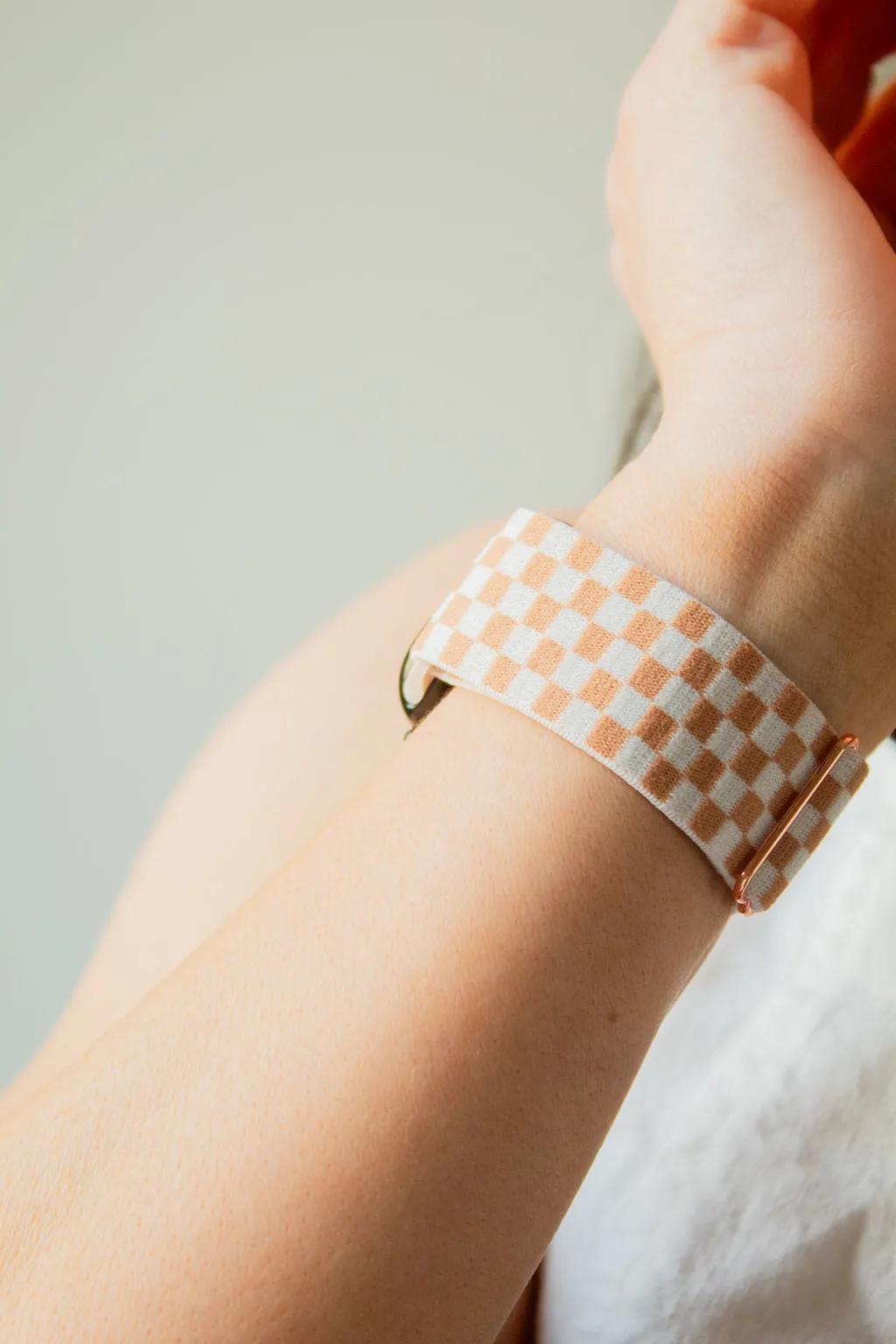 Tan Checkerboard Adjustable Elastic Andi