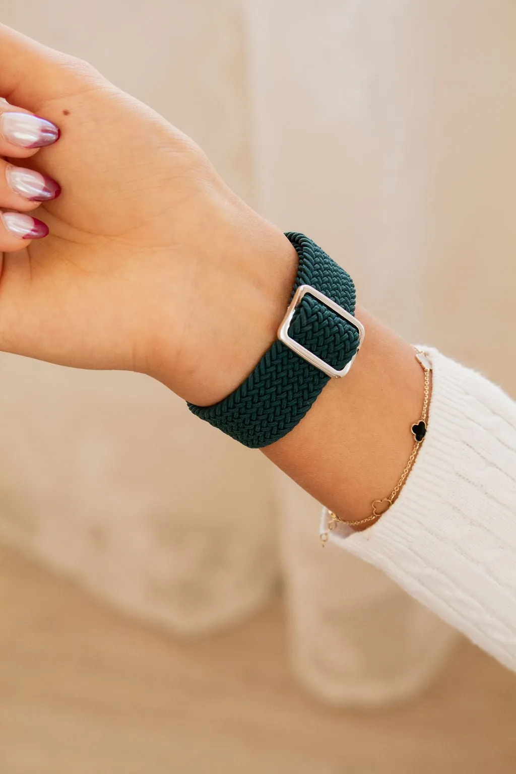 Teal Thick Weaved Adjustable Elastic Watch Band Andi