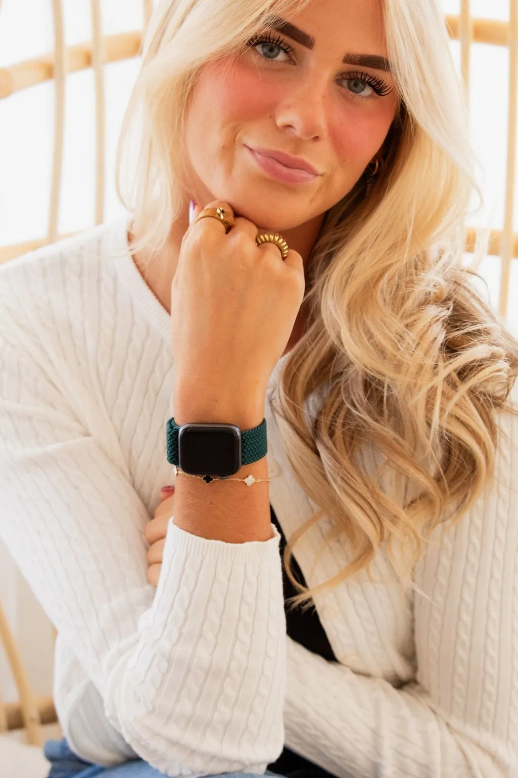 Teal Thick Weaved Adjustable Elastic Watch Band Andi